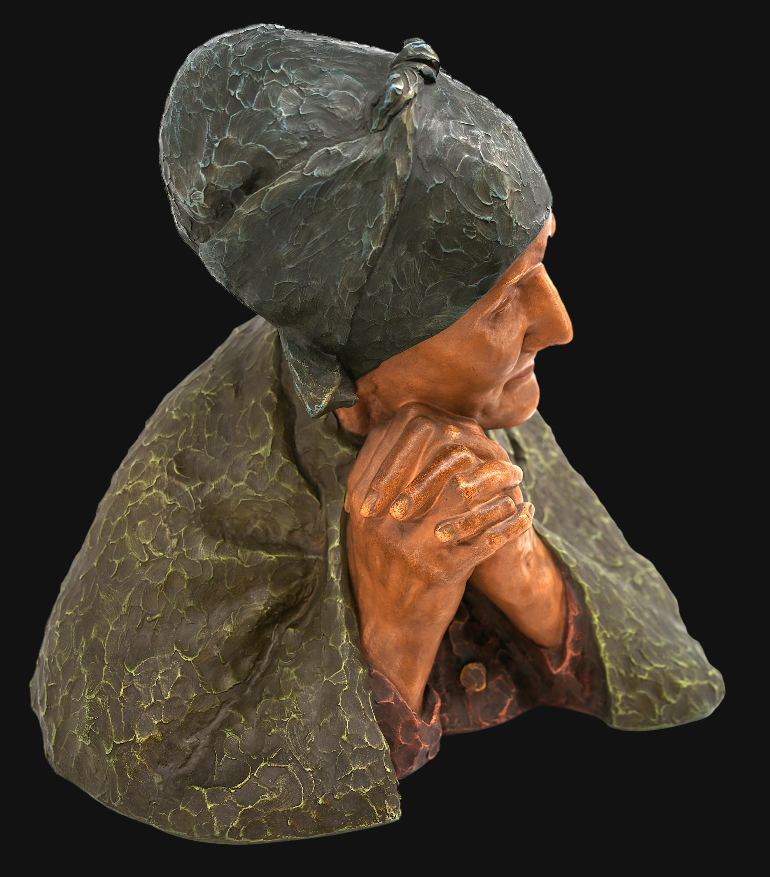 Sculpture du buste de Berthe GIRARDET, vieille femme vieille femme, vers 1900 Excellent état - En vente à Saint-Amans-des-Cots, FR