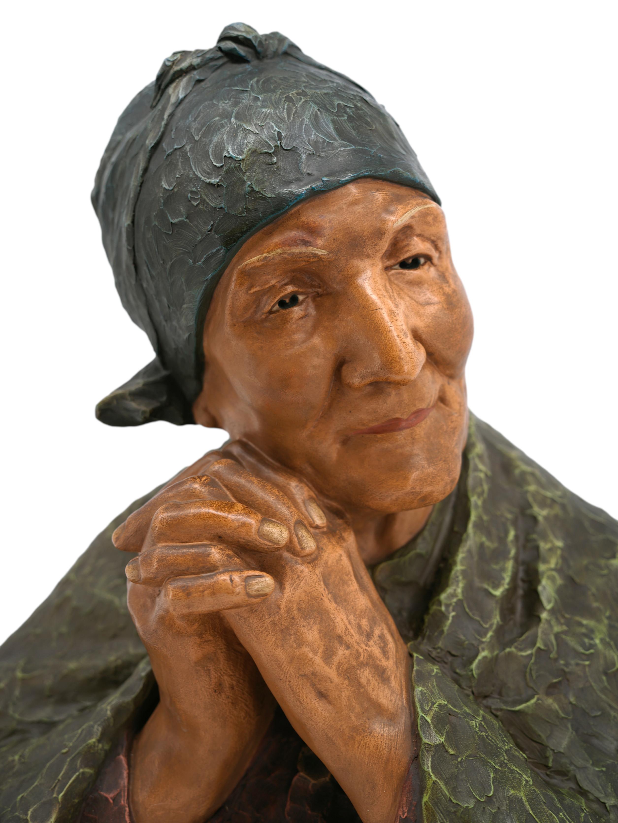 20th Century Berthe GIRARDET Old Woman Old Woman Bust Sculpture, ca.1900 For Sale