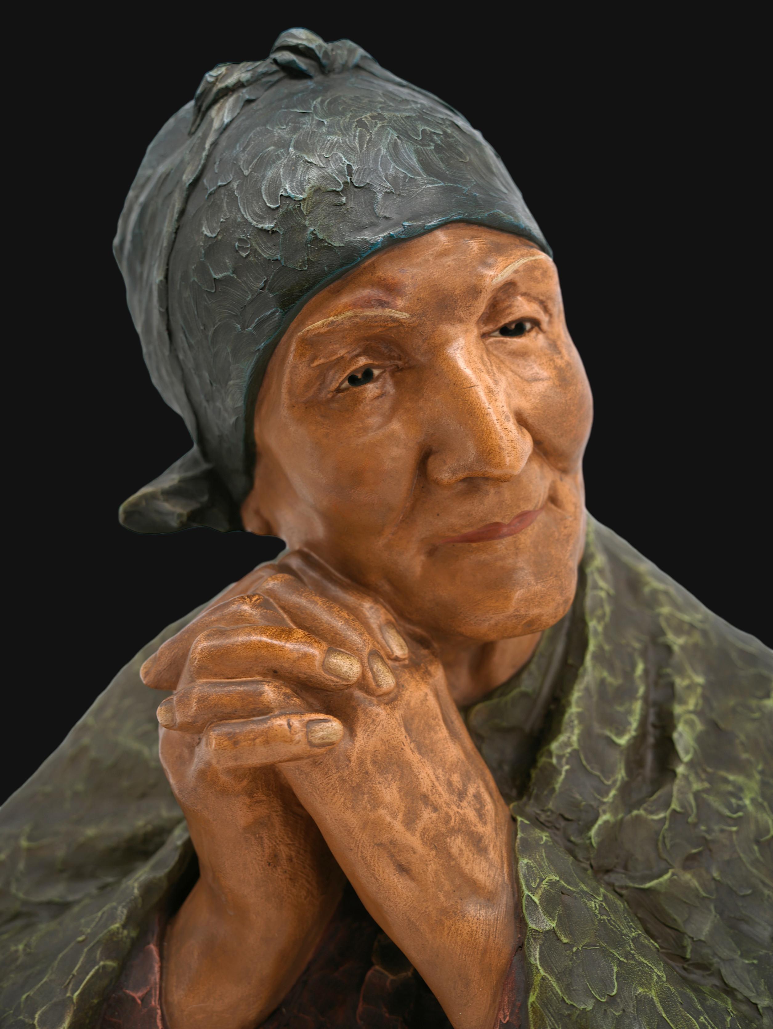 Terre cuite Sculpture du buste de Berthe GIRARDET, vieille femme vieille femme, vers 1900 en vente