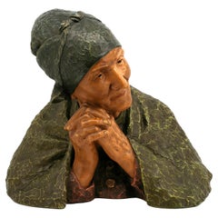 Vintage Berthe GIRARDET Old Woman Old Woman Bust Sculpture, ca.1900