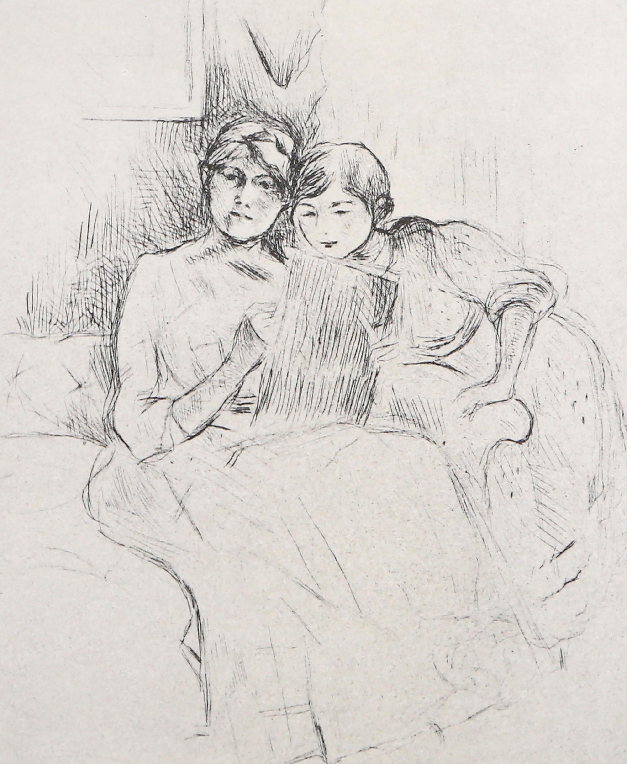 Die Lektion, Impressionistische Lichtdrucktechnik nach Berthe Morisot im Angebot 1