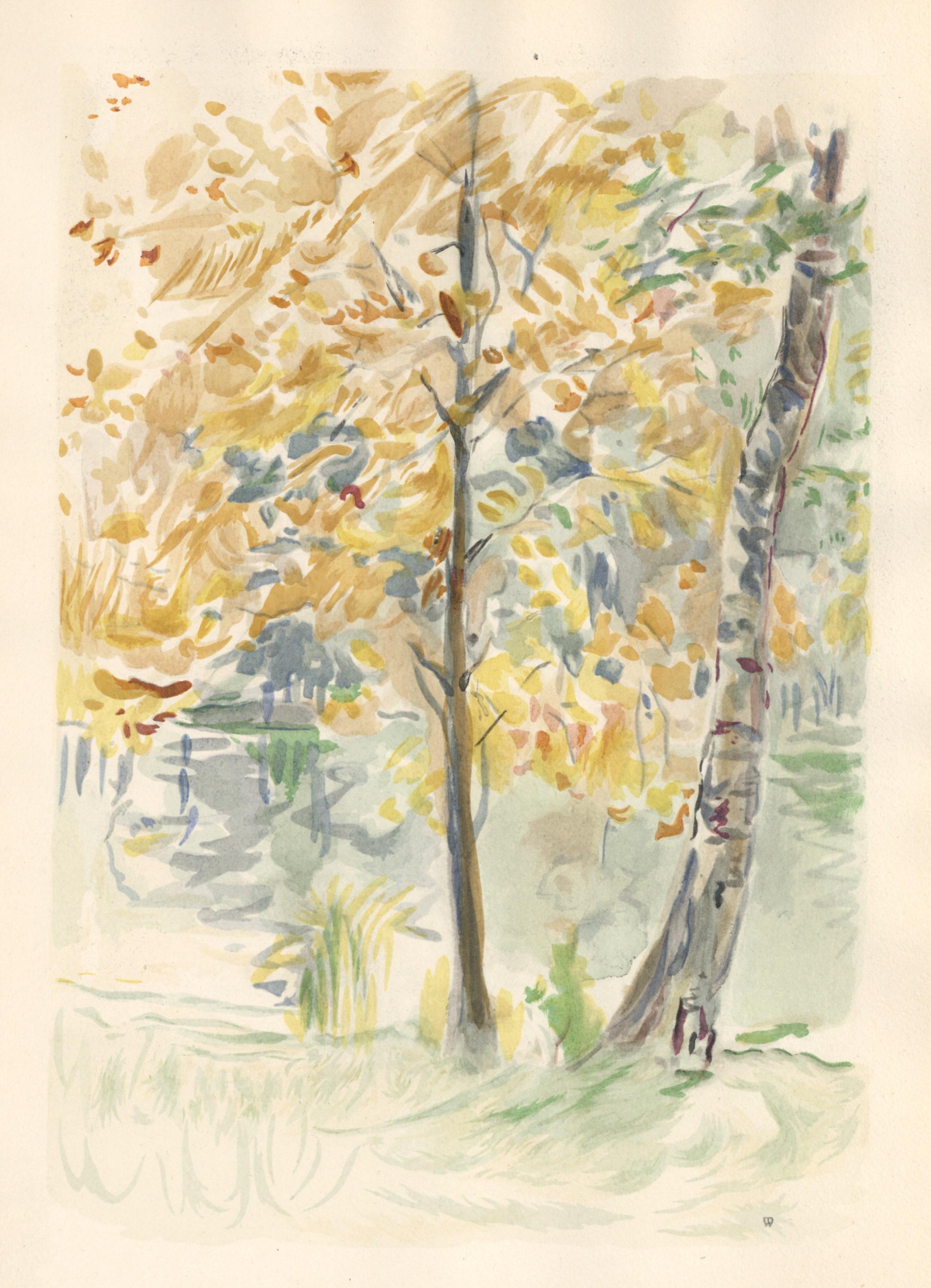 Medium: pochoir (after the 1888 watercolor). Printed 1946 in a limited edition of 300 for the rare "Berthe Morisot Seize Aquarelles" portfolio, published in Paris by Quatre Chemins. The image measures 11 1/2 x 7 3/4 inches (290 x 200 mm). The total