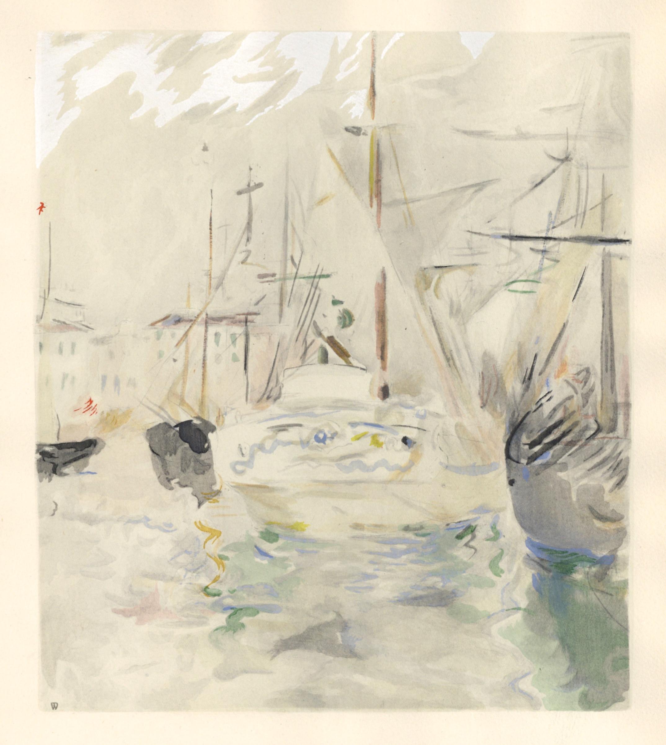 Medium: Pochoir (nach einem Aquarell aus dem Jahr 1881). Gedruckt 1946 in einer limitierten Auflage von 300 Exemplaren für die seltene Mappe "Berthe Morisot Seize Aquarelles", die in Paris von Quatre Chemins herausgegeben wurde. Das Bild misst 8 x 9