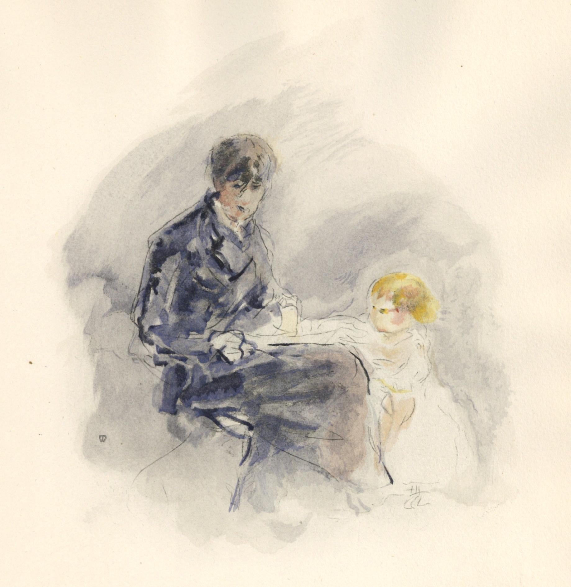 Medium: pochoir (after the 1880 watercolor). Printed 1946 in a limited edition of 300 for the rare "Berthe Morisot Seize Aquarelles" portfolio, published in Paris by Quatre Chemins. The image measures 7 x 6 1/4 inches (185 x 160 mm). The total sheet