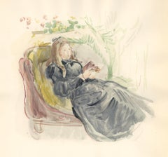 Vintage (after) Berthe Morisot - "Jeune femme sur le sofa" pochoir