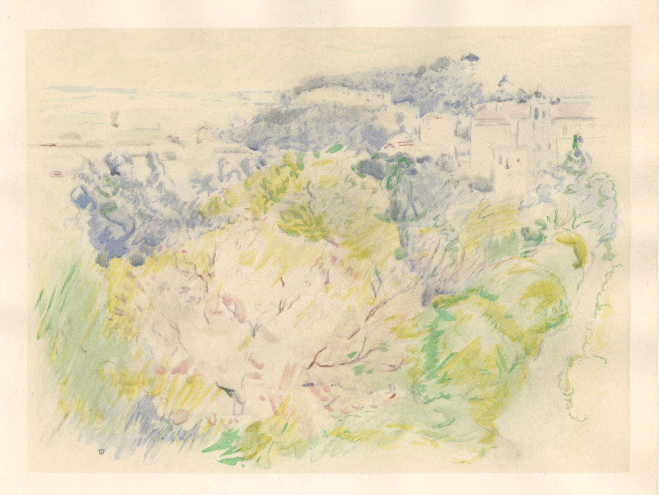 Medium: pochoir (after the 1888 watercolor). Printed 1946 in a limited edition of 300 for the rare "Berthe Morisot Seize Aquarelles" portfolio, published in Paris by Quatre Chemins. The image measures 7 1/2 x 10 inches (190 x 255 mm). The total