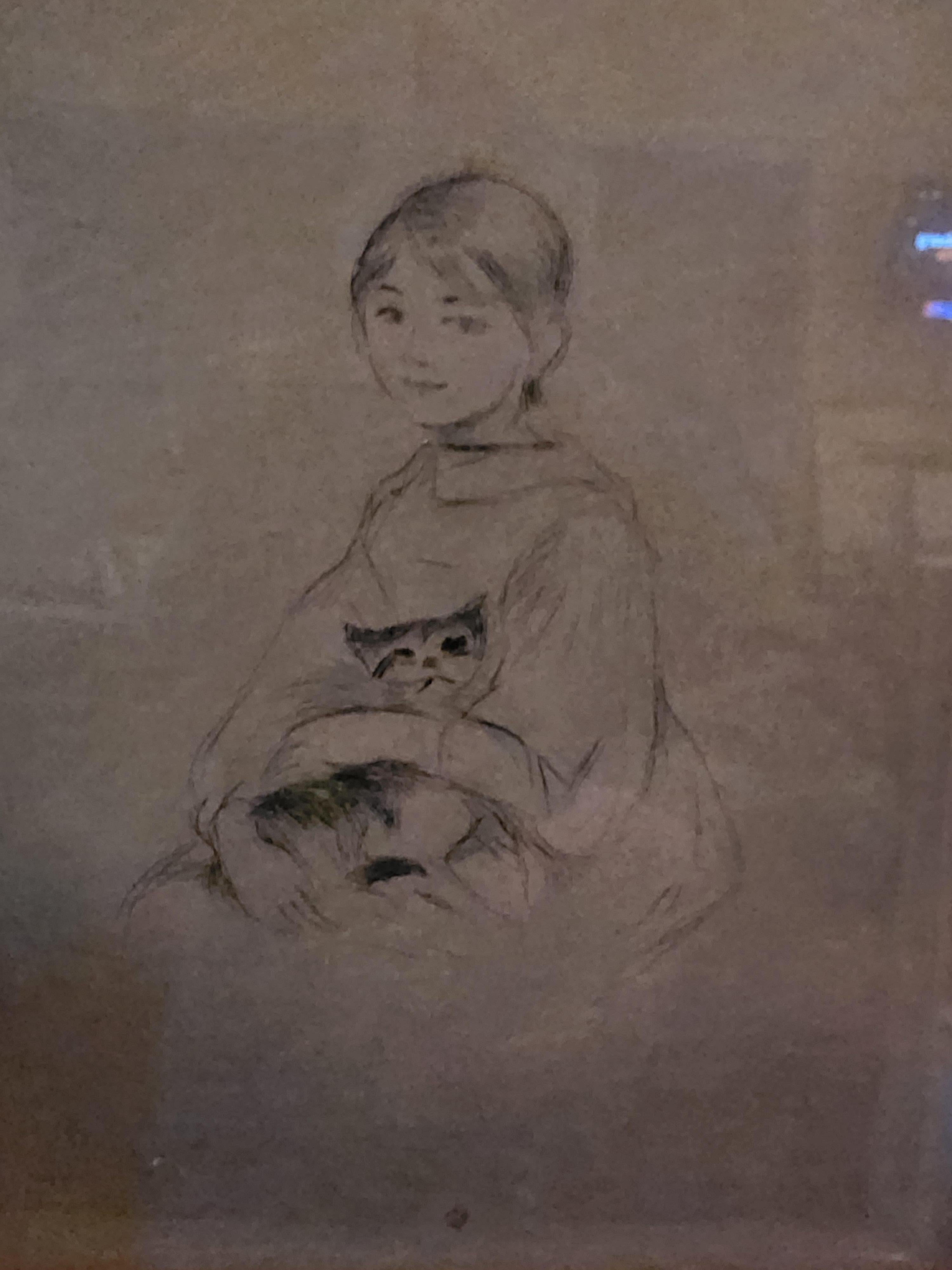 Jeune Fille Avec Le Chat - Impressionist Print by Berthe Morisot