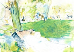 Morisot, Bibi dans sa voiture au bois, Berthe Morisot Seize Aquarelles (after)