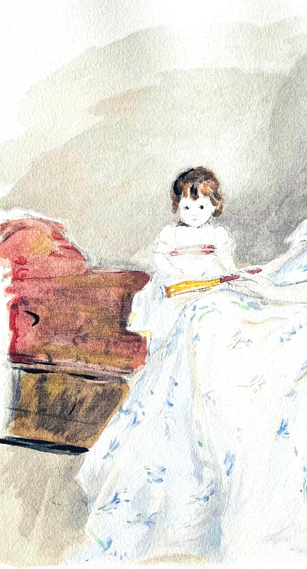 Morisot, Jeune Femme et Enfant sur un canapé (Mme Pontillon et sa fille) (nach) (Impressionismus), Print, von Berthe Morisot