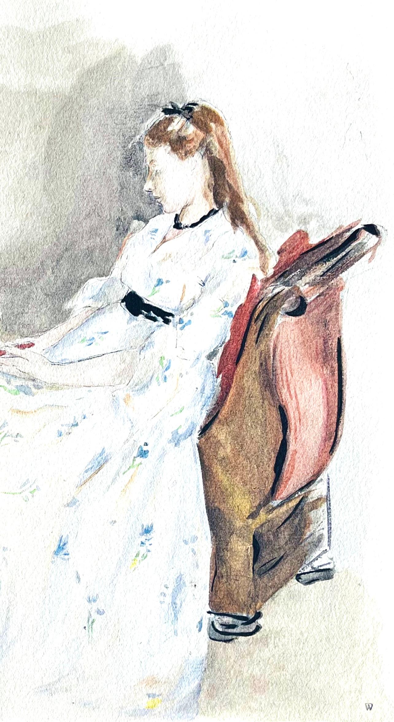 Lithograph and Stencil on vélin du Marais paper. Inscription: unsigned and unnumbered, as issued. Good condition with centerfold, as issued. Notes: From the folio, Berthe Morisot Seize Aquarelles, 1946. Published by Éditions des Quatre Chemins,