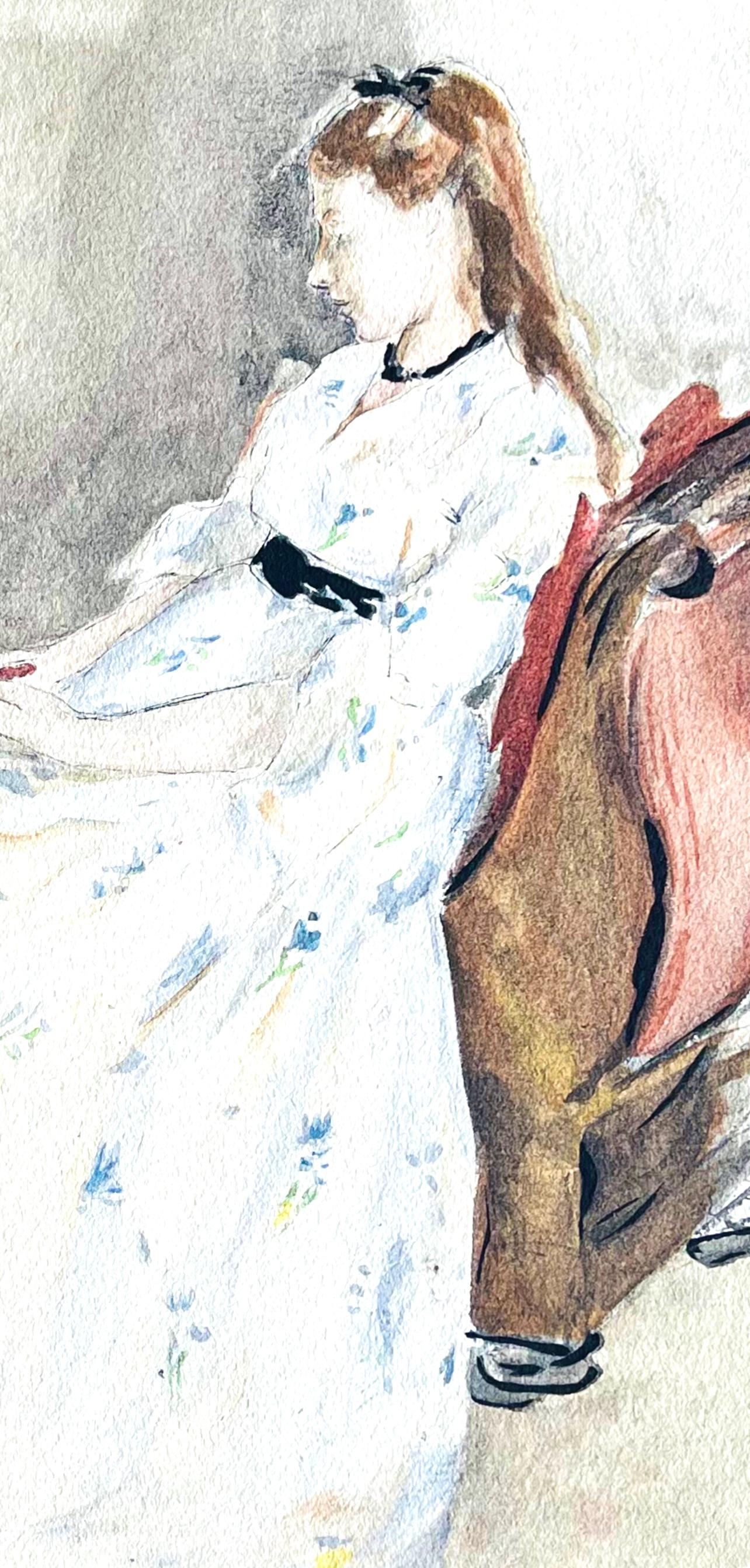 Morisot, Jeune Femme et Enfant sur un canapé (Mme Pontillon et sa fille) (nach) im Angebot 1