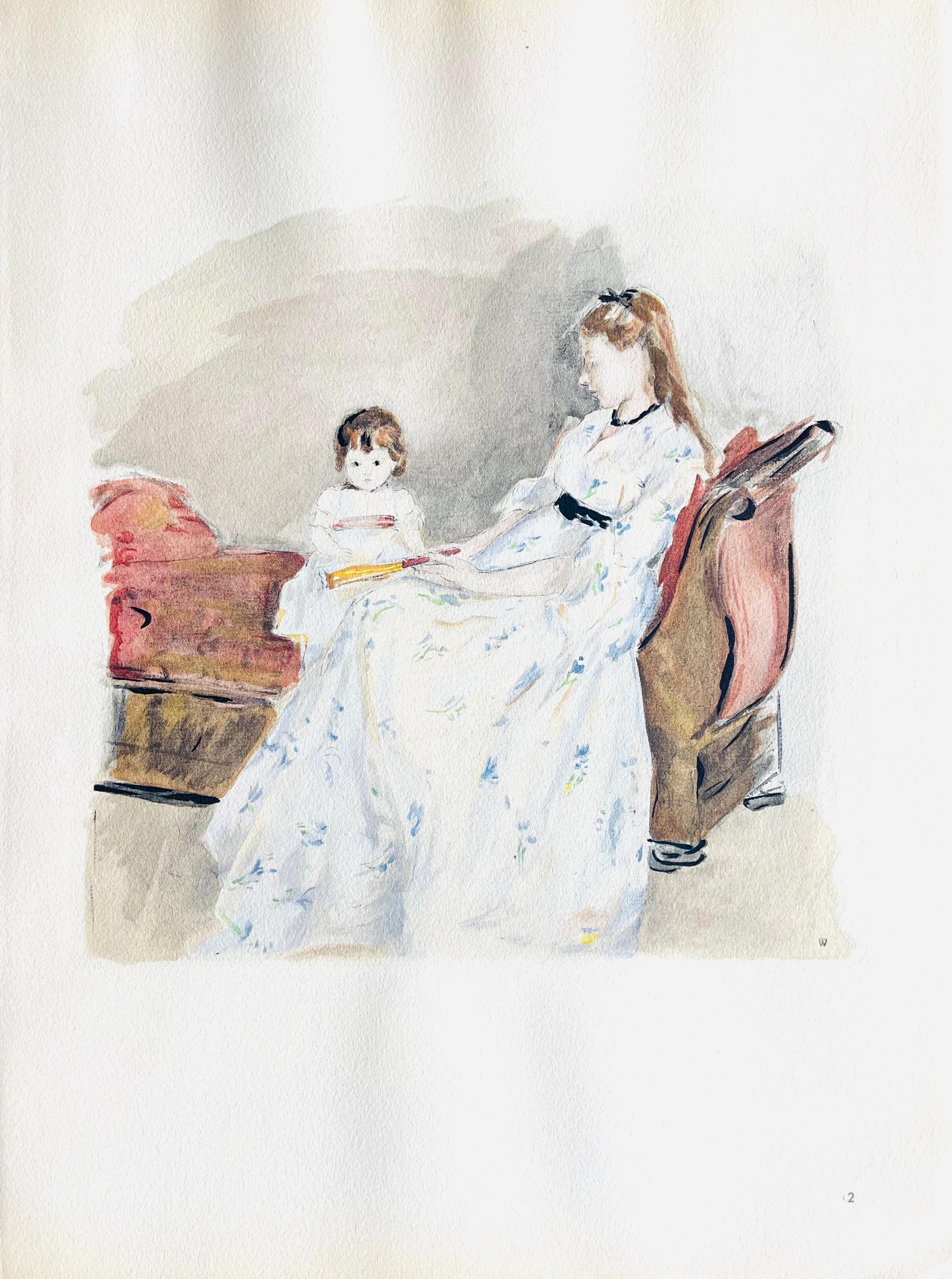 Morisot, Jeune Femme et Enfant sur un canapé (Mme Pontillon et sa fille) (after) For Sale 3