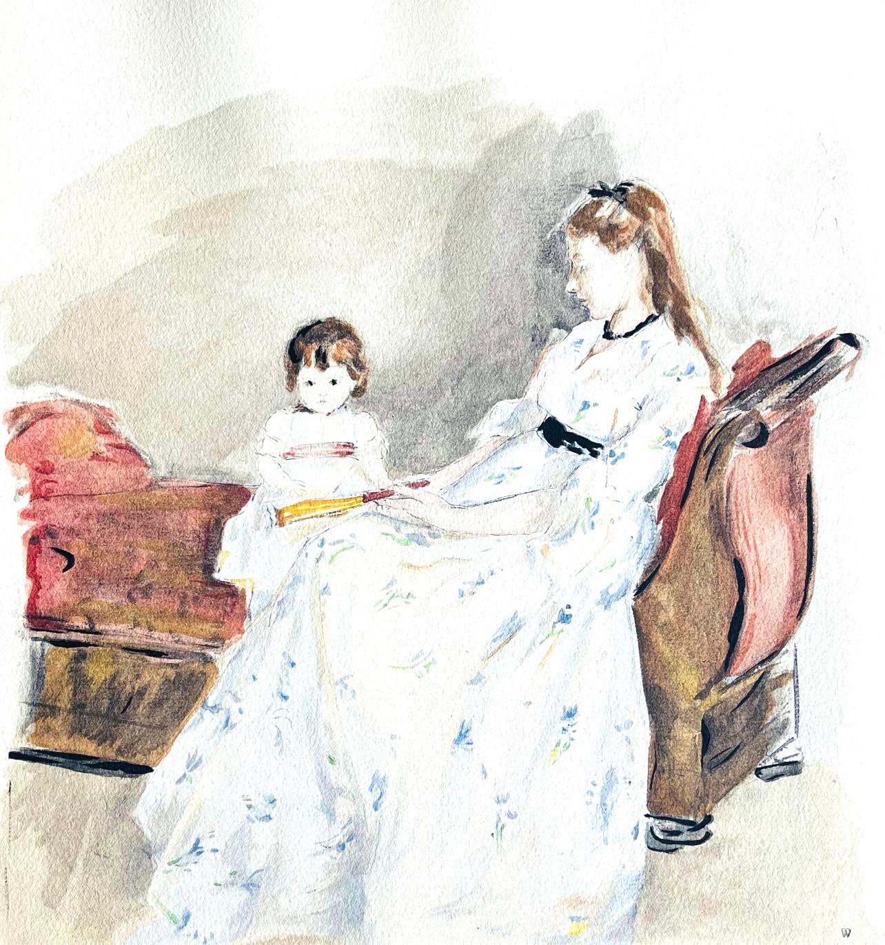 Berthe Morisot Figurative Print - Morisot, Jeune Femme et Enfant sur un canapé (Mme Pontillon et sa fille) (after)