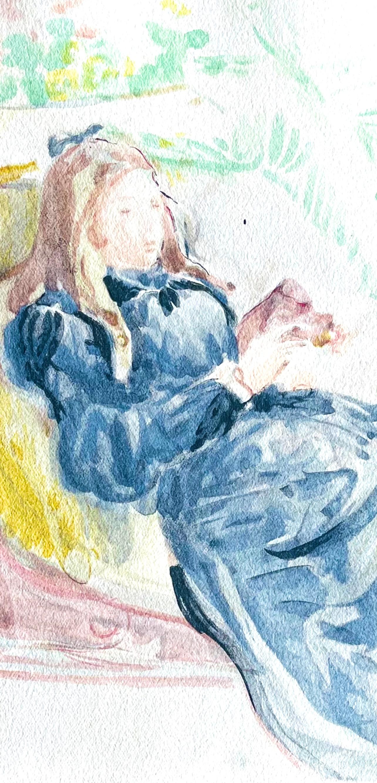 Morisot, Jeune Femme sur le sofa, Berthe Morisot Seize Aquarelles (after) For Sale 1