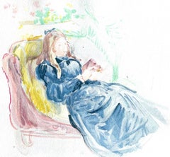 Vintage Morisot, Jeune Femme sur le sofa, Berthe Morisot Seize Aquarelles (after)