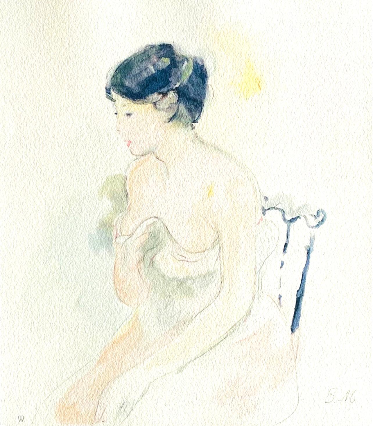 Lithograph and Stencil on vélin du Marais paper. Inscription: unsigned and unnumbered, as issued. Good condition with centerfold, as issued. Notes: From the folio, Berthe Morisot Seize Aquarelles, 1946. Published by Éditions des Quatre Chemins,