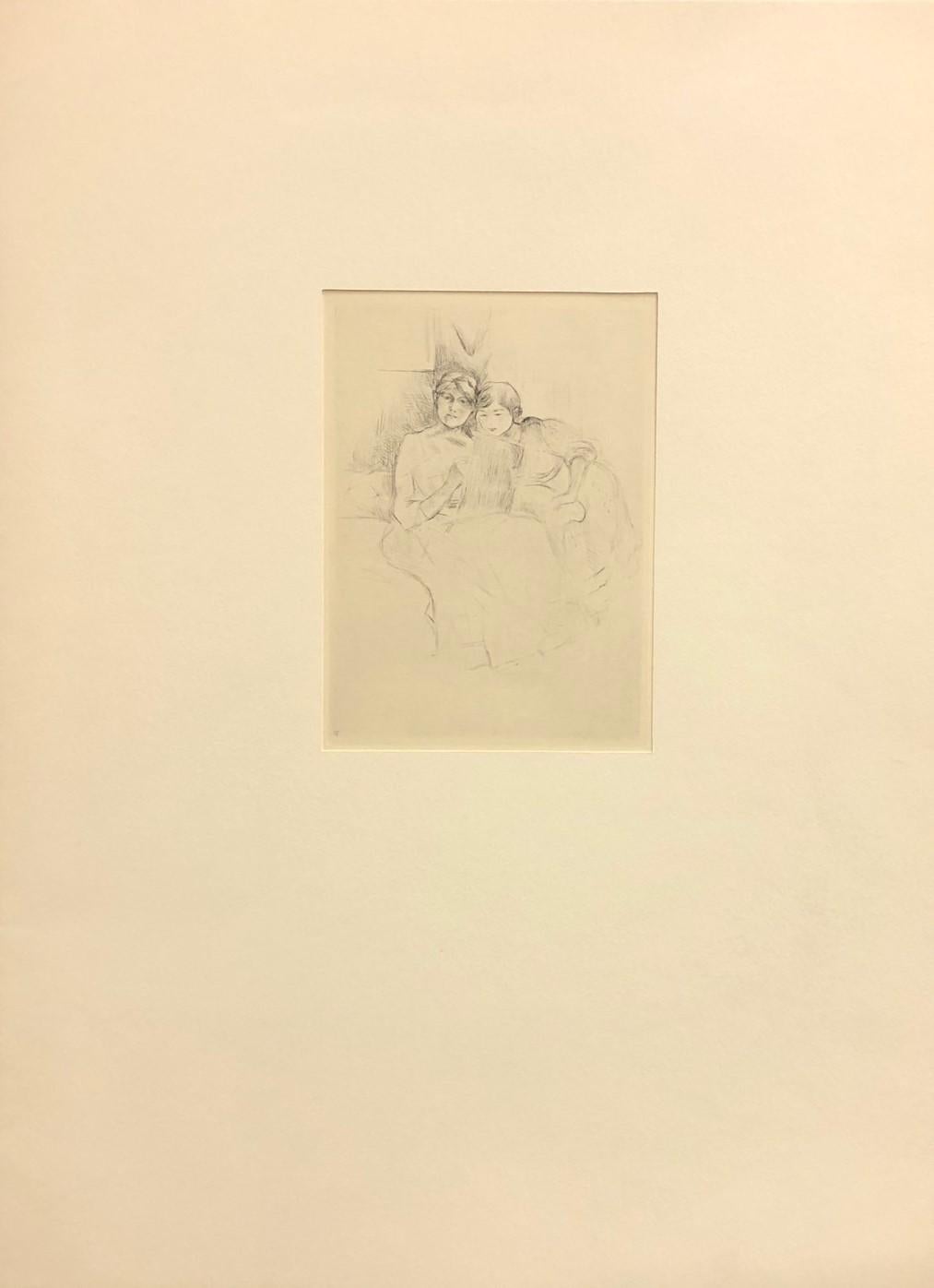 The Lesson-Lithograph with Matted Folder - Print by Berthe Morisot