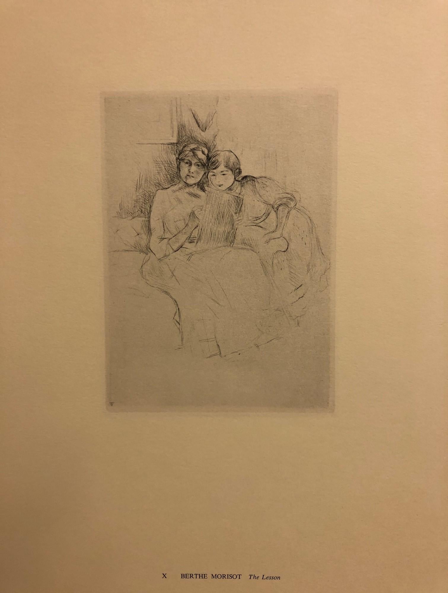 La lezione - litografia con cartellina opaca - Portrait Print Marrone di Berthe Morisot