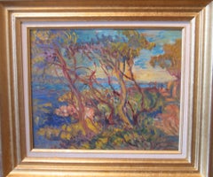 View of the Cap d'Antibes in 1964, Oil on Board Signed Berthe Sourdillon