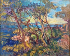 View of the Cap d'Antibes in 1964, Oil on Board Signed Berthe Sourdillon