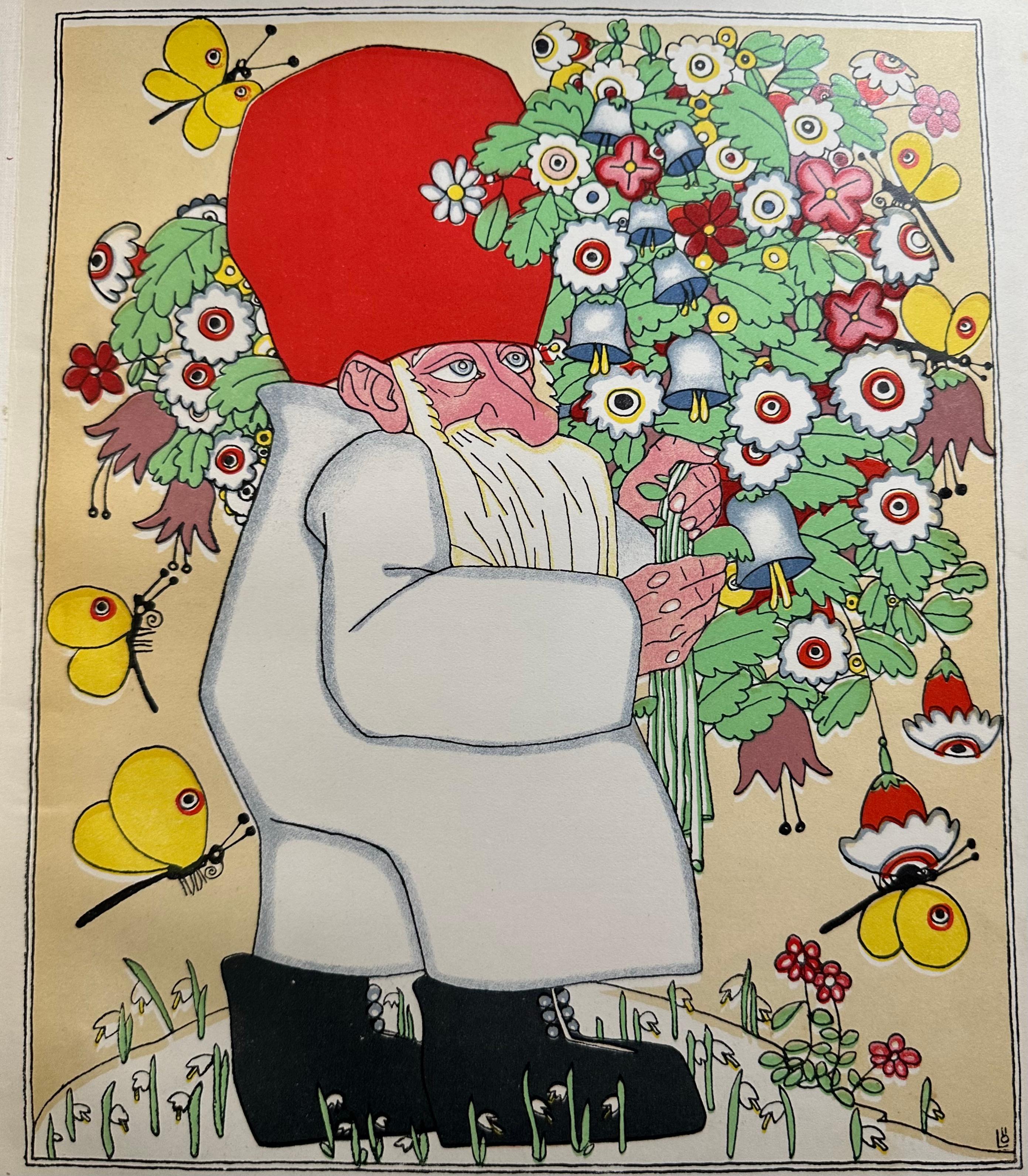 Die Sieben Zwerge Sneewittchens - Figurative Print Beige di Berthold Löffler