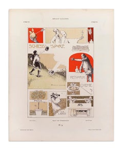 Sport and Sciences by Berthold Löffler, Art Nouveau lithograph 1899