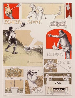 Sport and Sciences by Berthold Löffler, Art Nouveau lithograph 1897