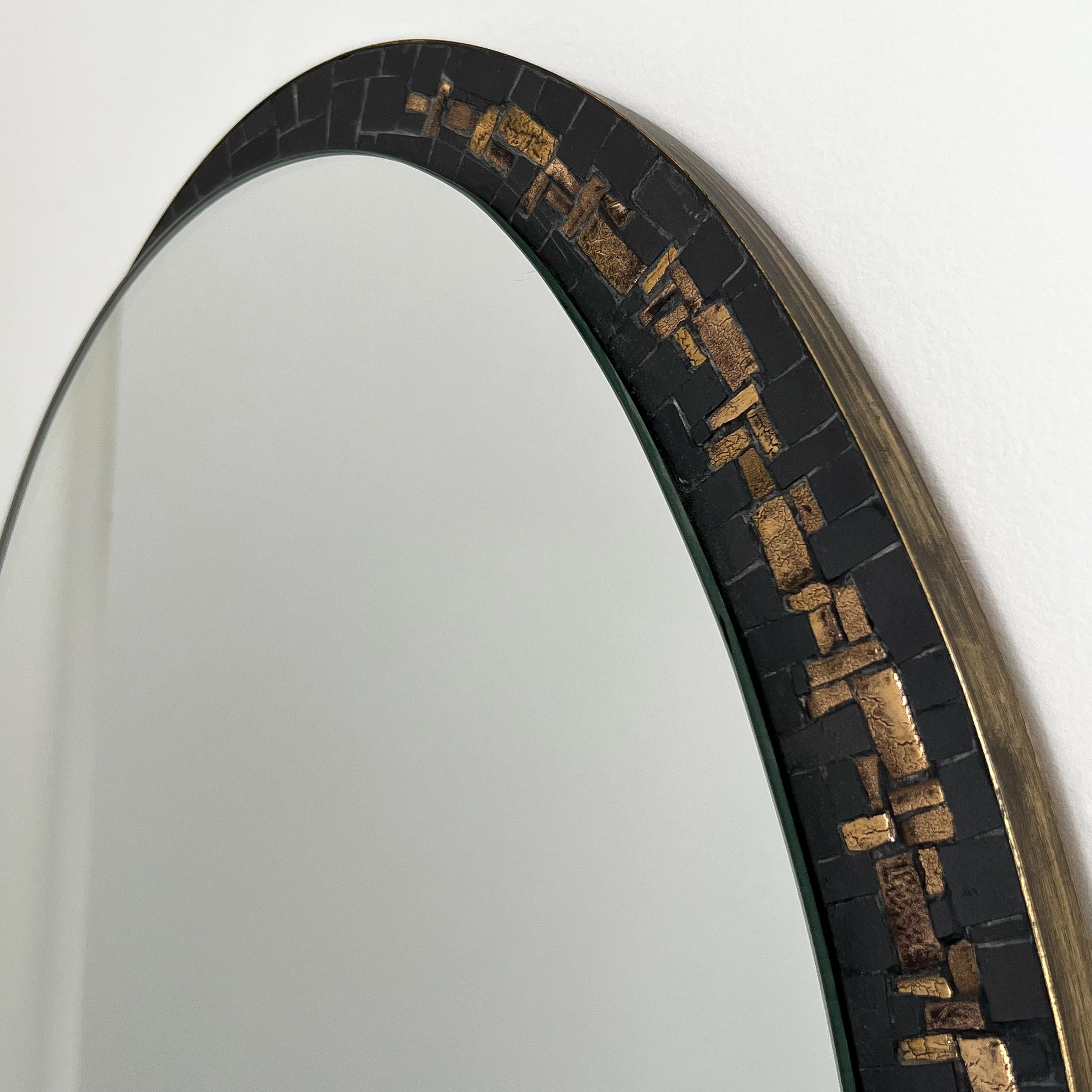 Berthold Muller Black and Gold Mosaic Tiled Oval Wall Mirror 3