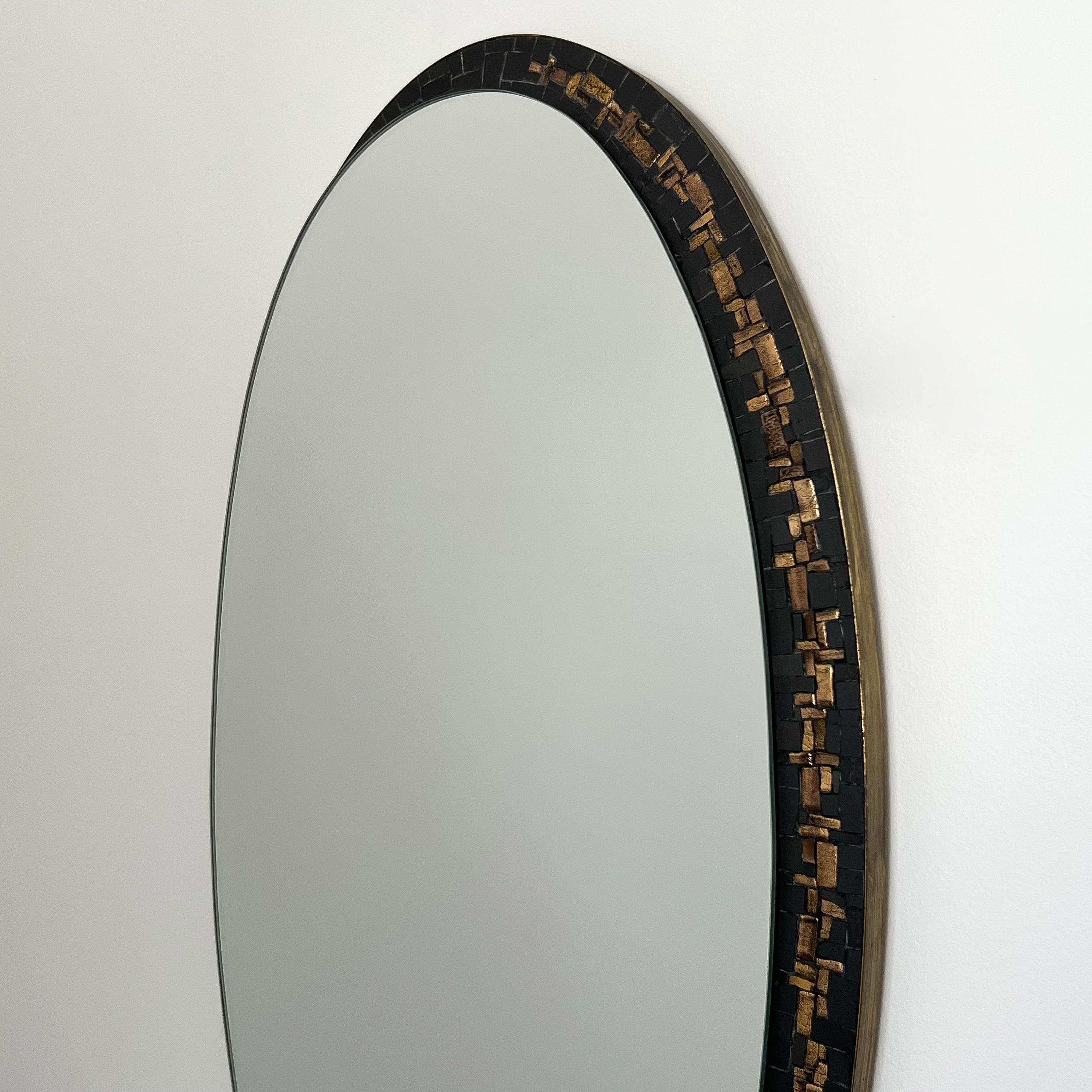 Berthold Muller Black and Gold Mosaic Tiled Oval Wall Mirror 5