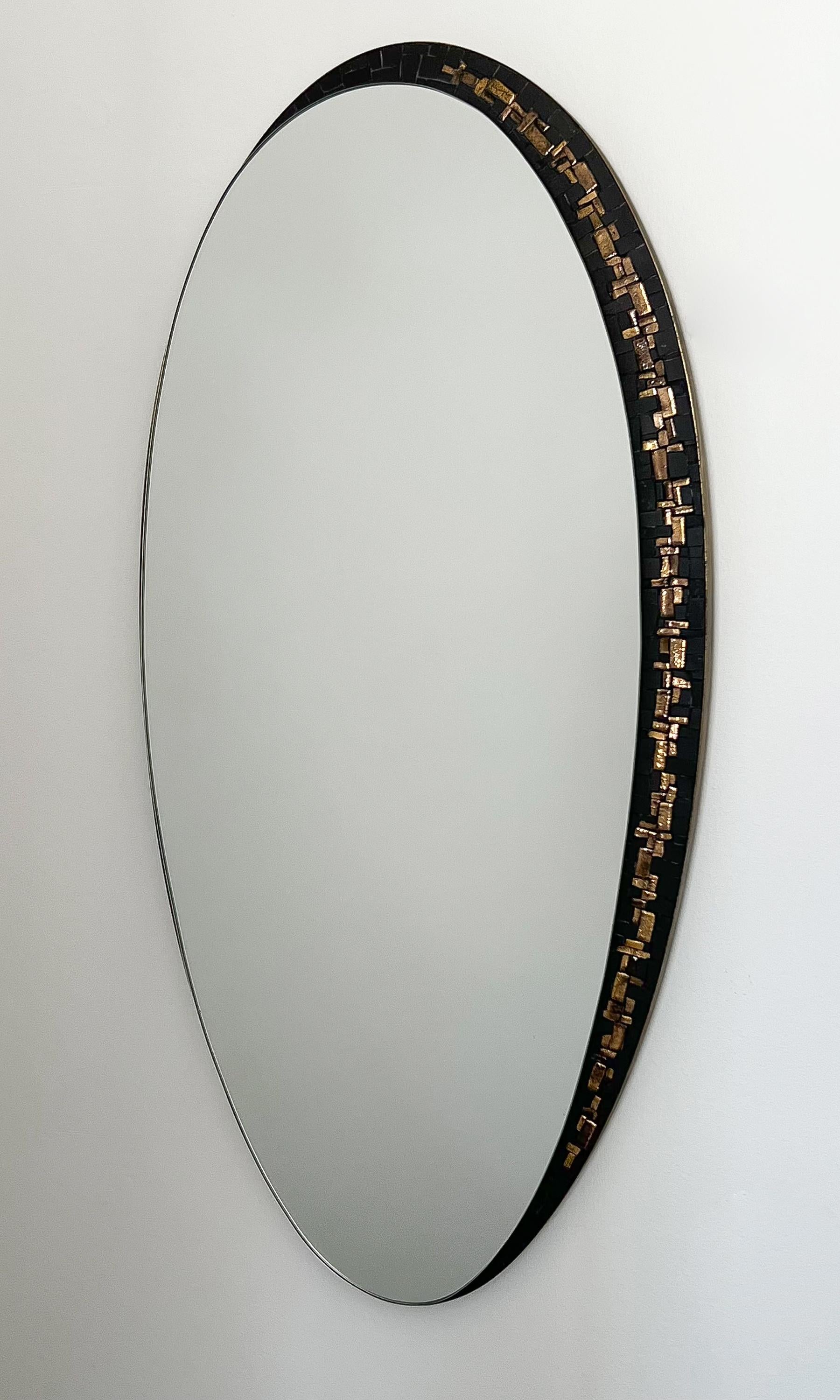 German Berthold Muller Black and Gold Mosaic Tiled Oval Wall Mirror
