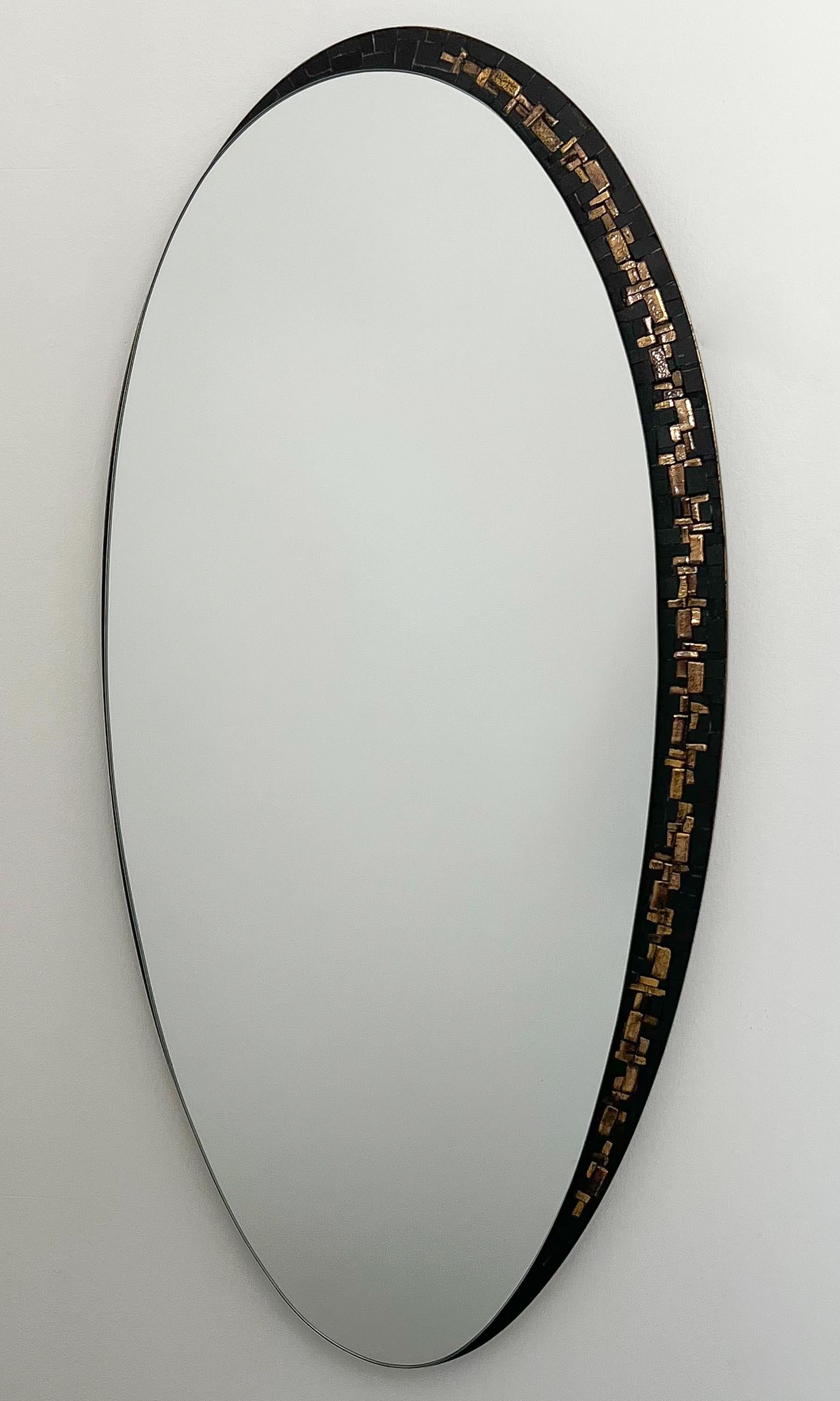 Glazed Berthold Muller Black and Gold Mosaic Tiled Oval Wall Mirror