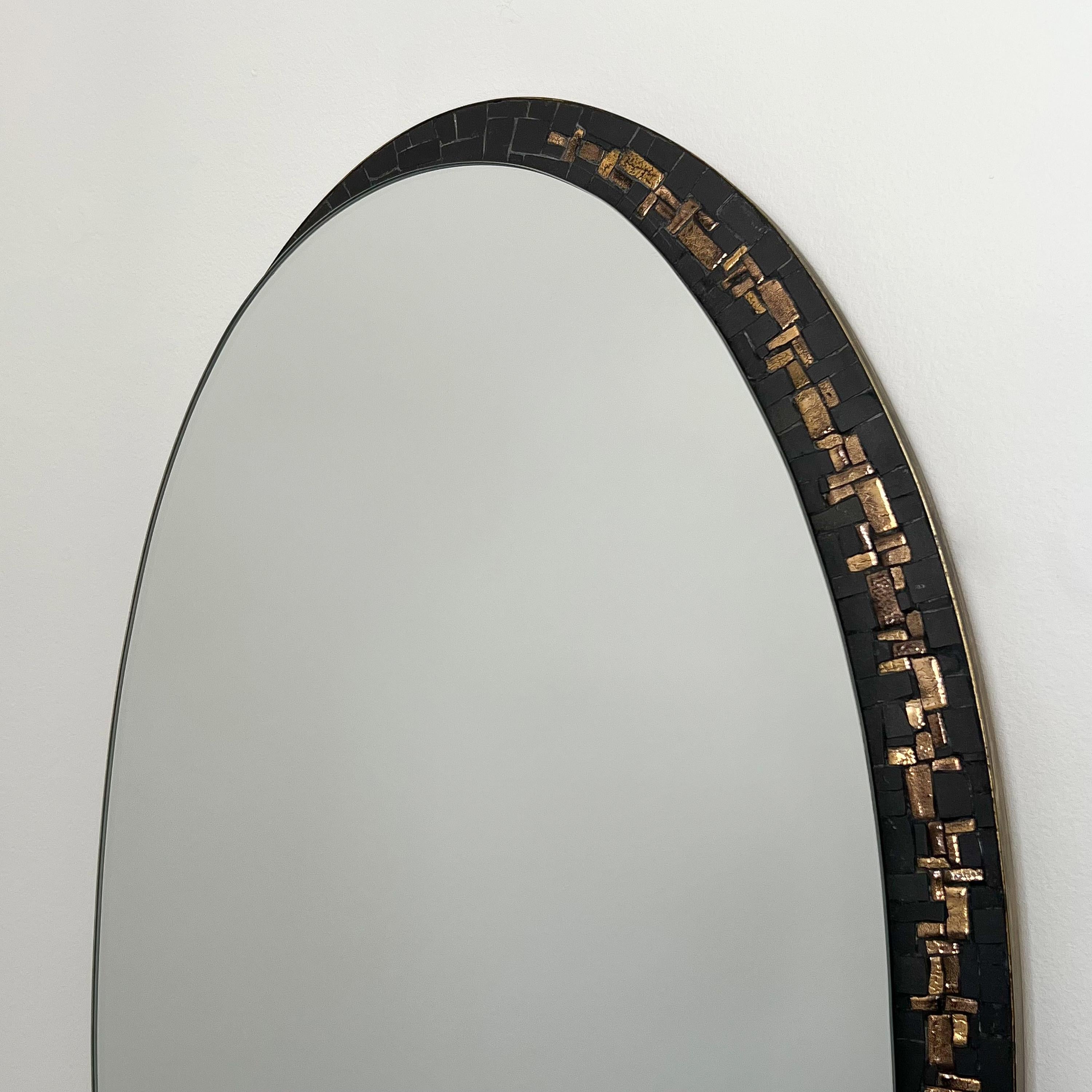 Berthold Muller Black and Gold Mosaic Tiled Oval Wall Mirror In Good Condition In Chicago, IL