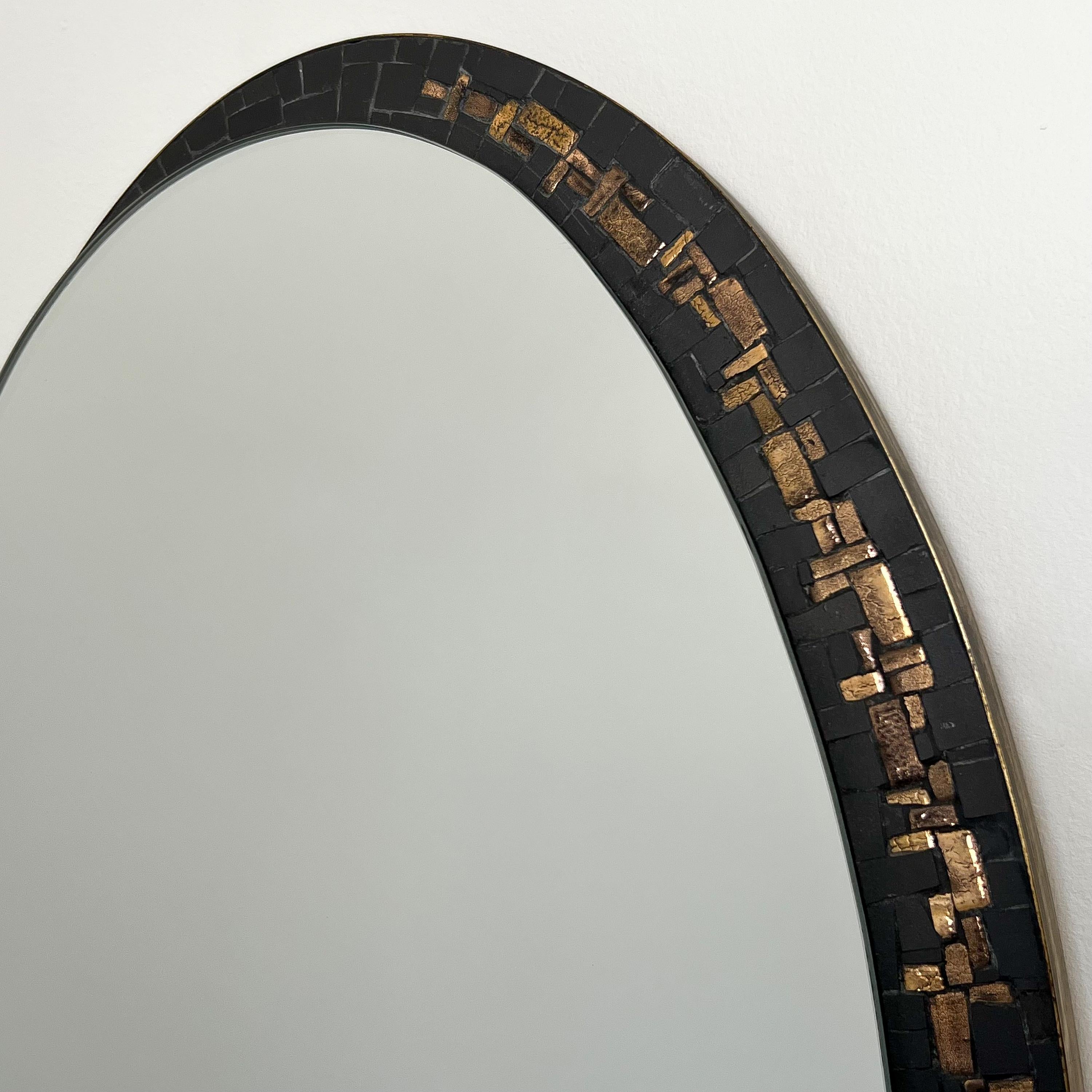 Mid-20th Century Berthold Muller Black and Gold Mosaic Tiled Oval Wall Mirror