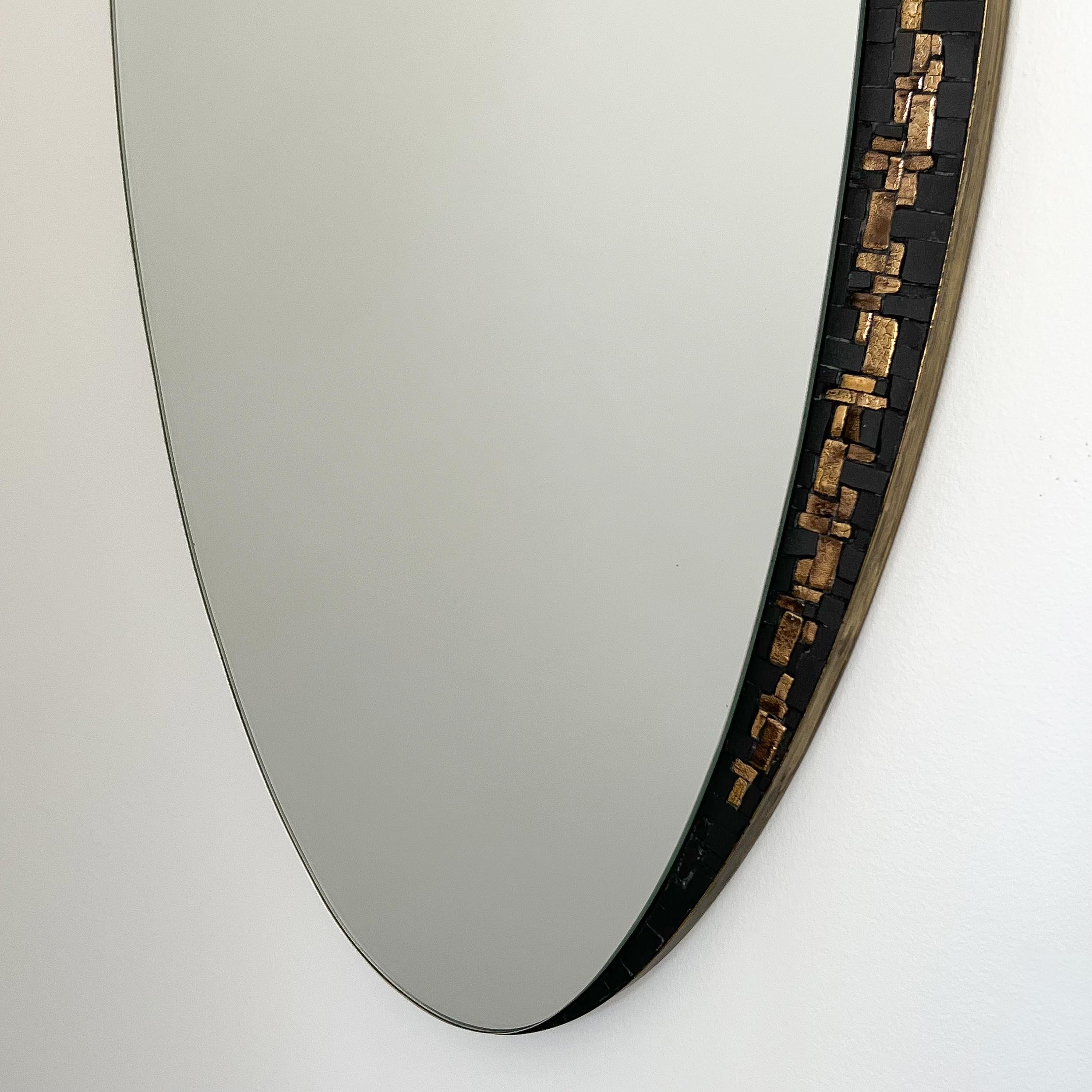 Berthold Muller Black and Gold Mosaic Tiled Oval Wall Mirror 1