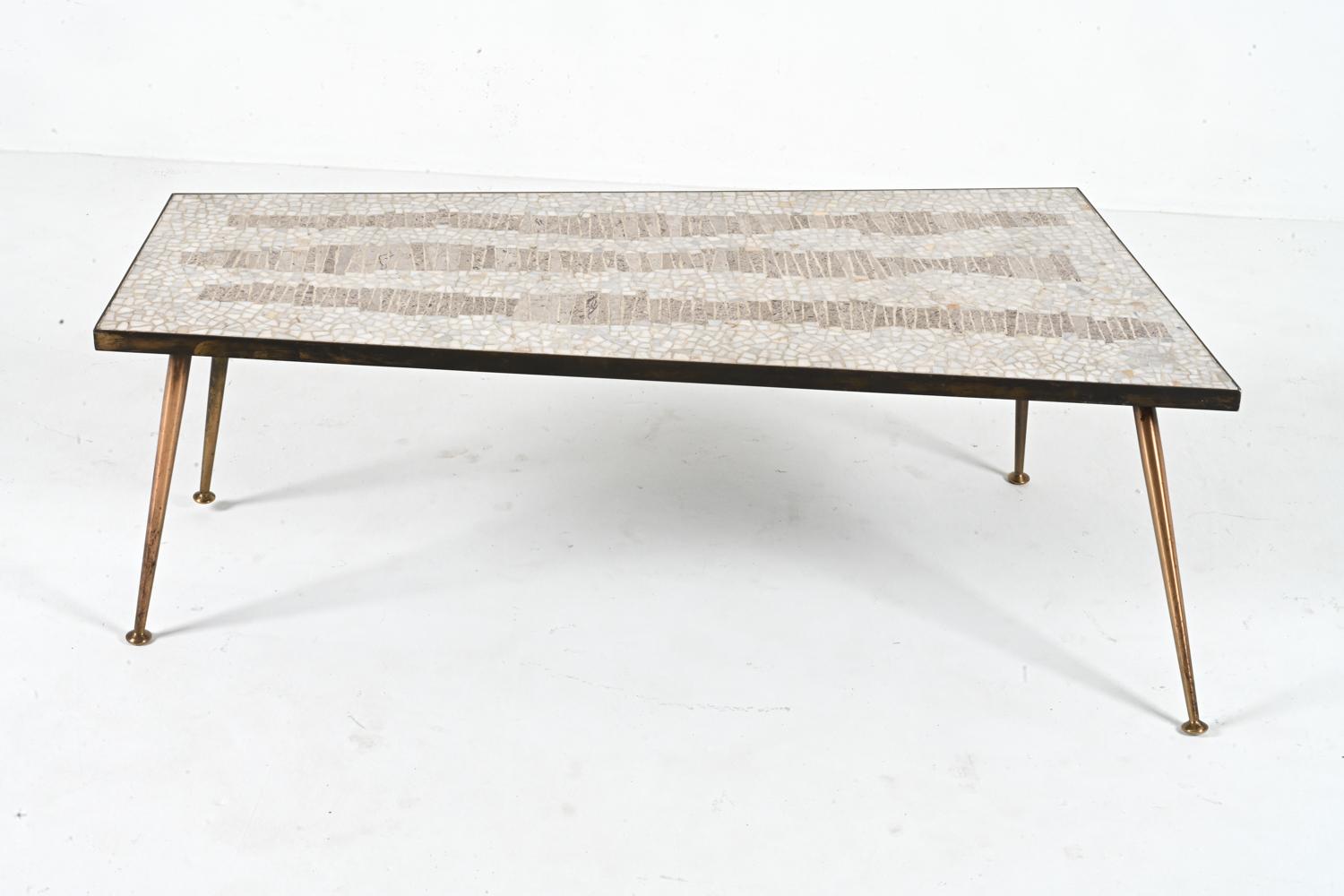 Berthold Muller Brass & Stone Mosaic Coffee Table, Germany, c. 1950's For Sale 7