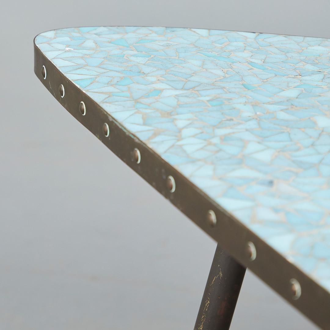 Berthold Müller, table basse / table en mosaïque, laiton, bois, pierre, années 1950 en vente 3