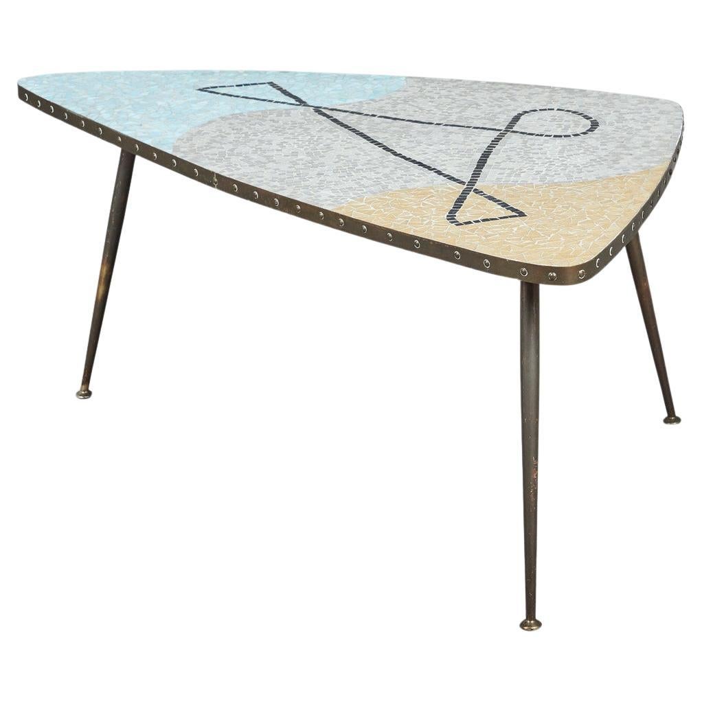 Berthold Müller, coffee table / mosaic table, brass, wood, stone, 1950s For Sale