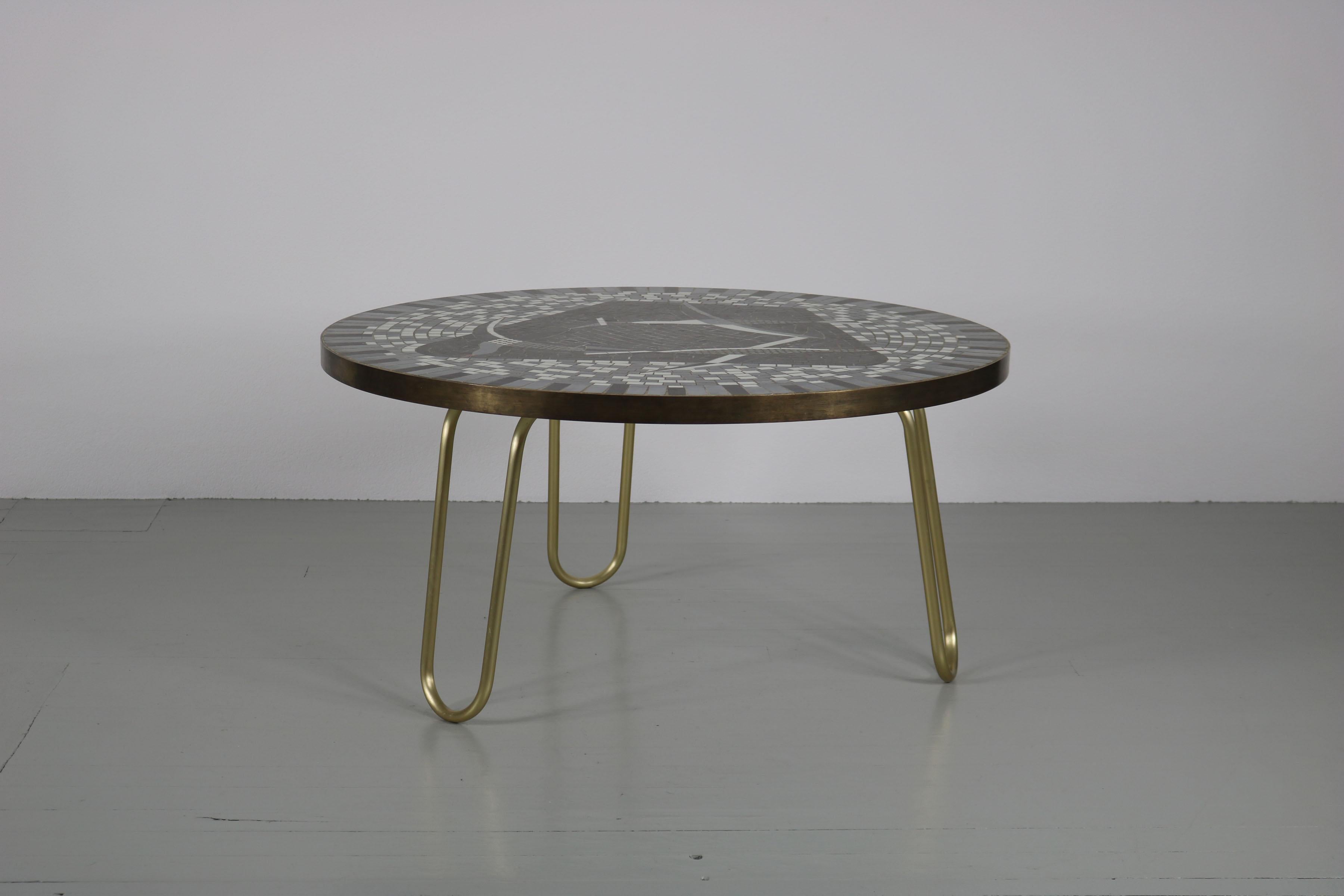 Berthold Müller German Round Mid-Century Seagull Motive Mosaic Sofa Table, 1950s 10