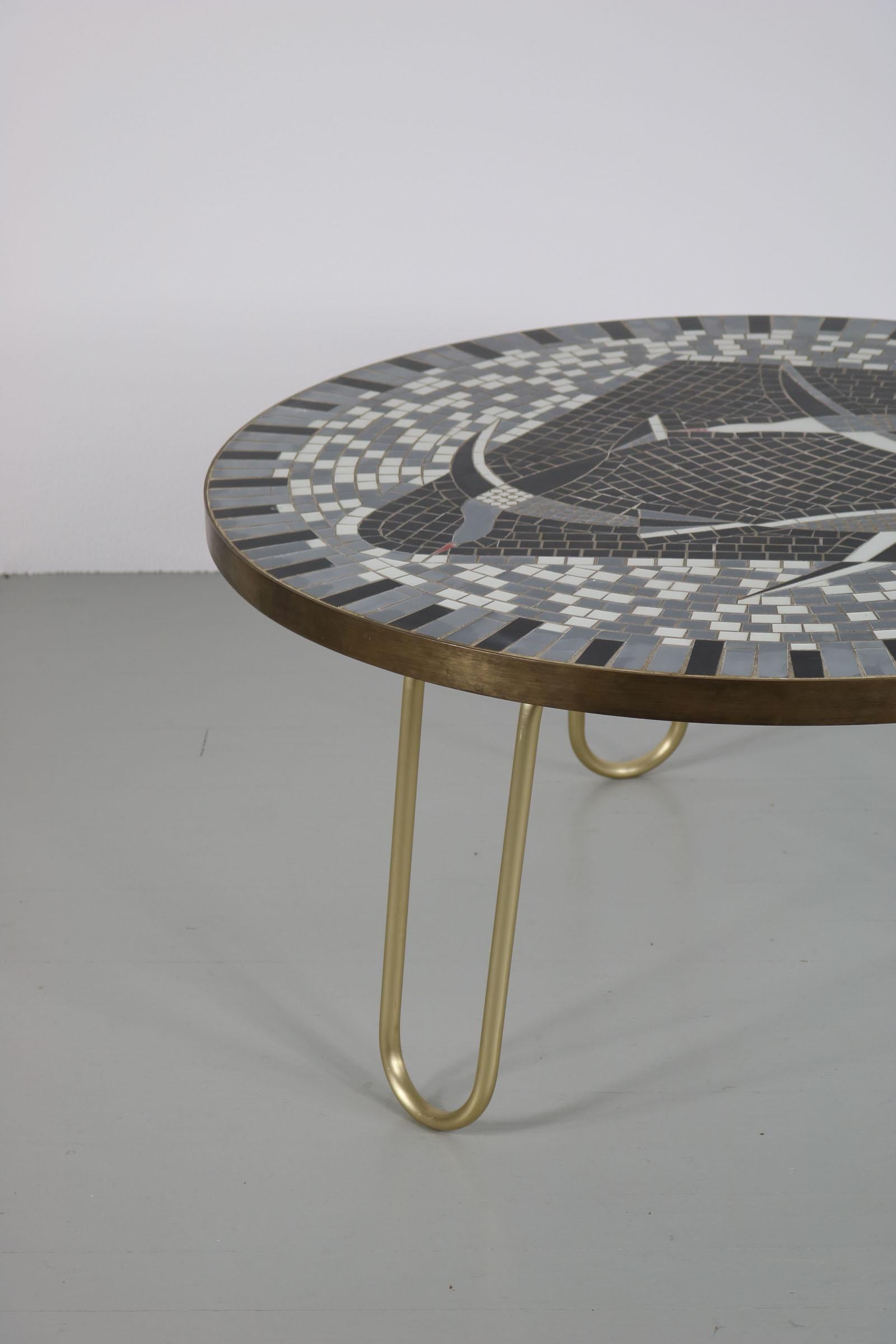 Berthold Müller German Round Mid-Century Seagull Motive Mosaic Sofa Table, 1950s 3