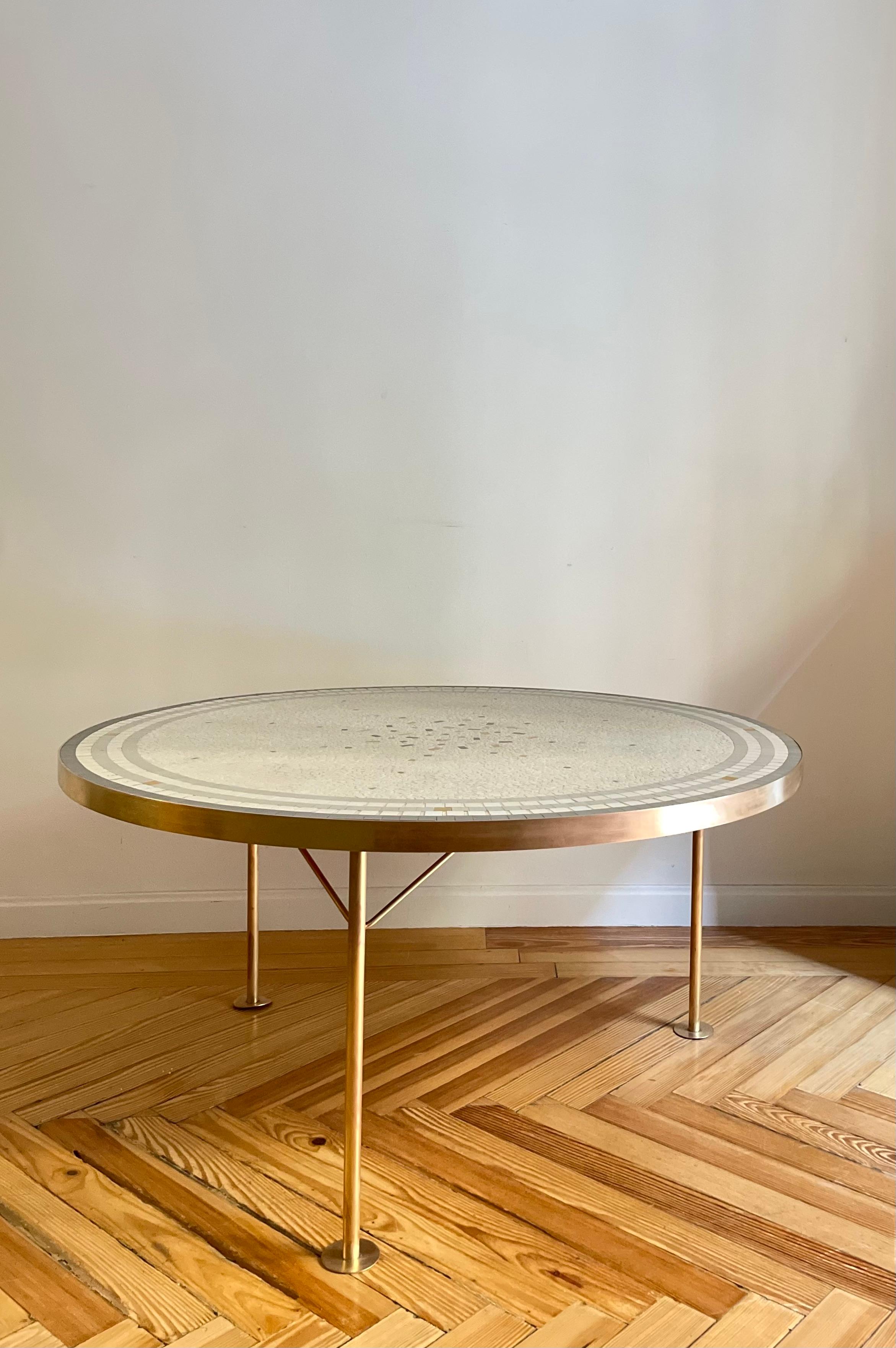 Table en mosaïque et laiton de Berthold Müller en vente 5