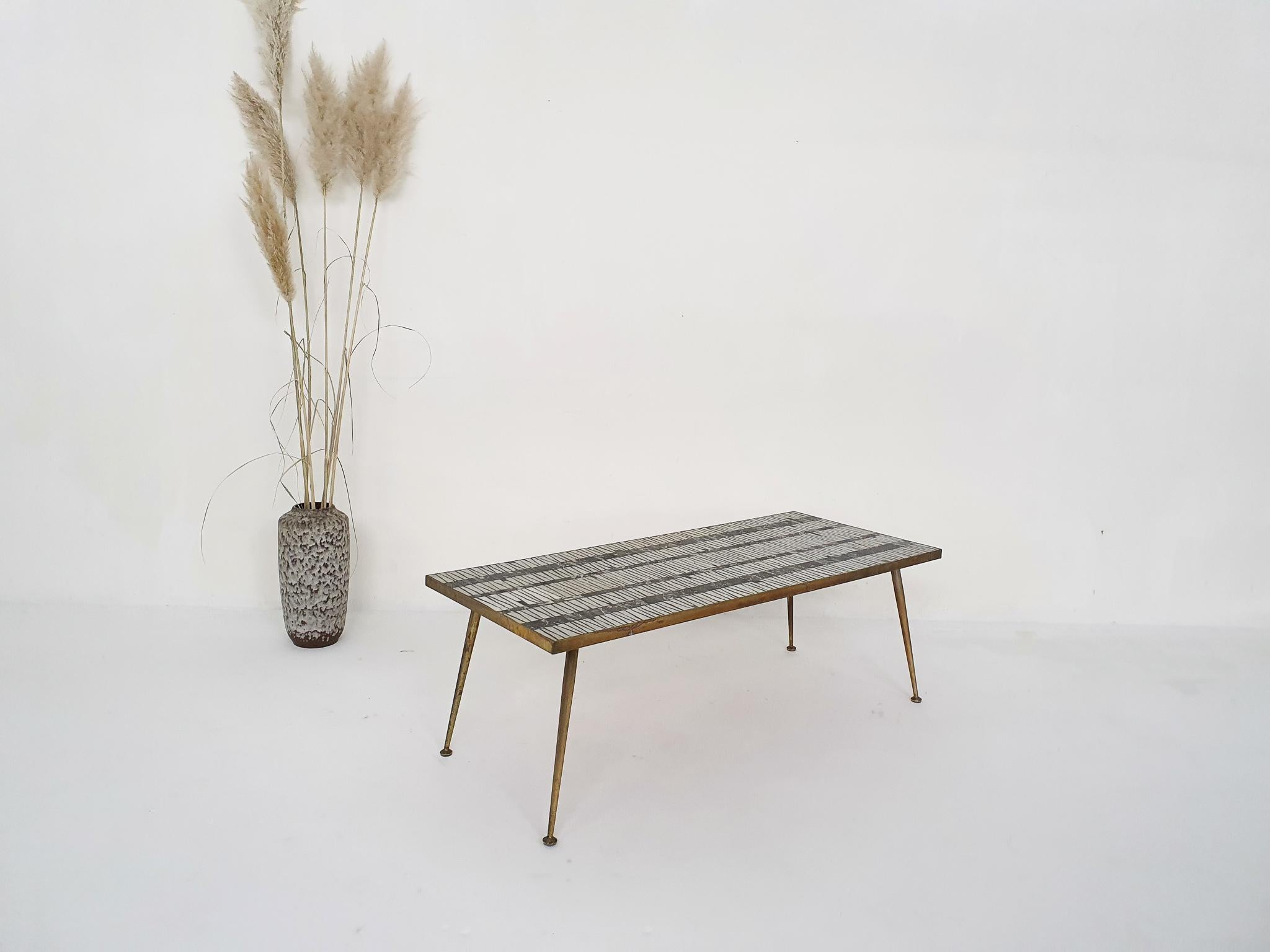 Berthold Muller Mosaic Cofffe Table with Brass Legs, Germany 1950's For Sale 9