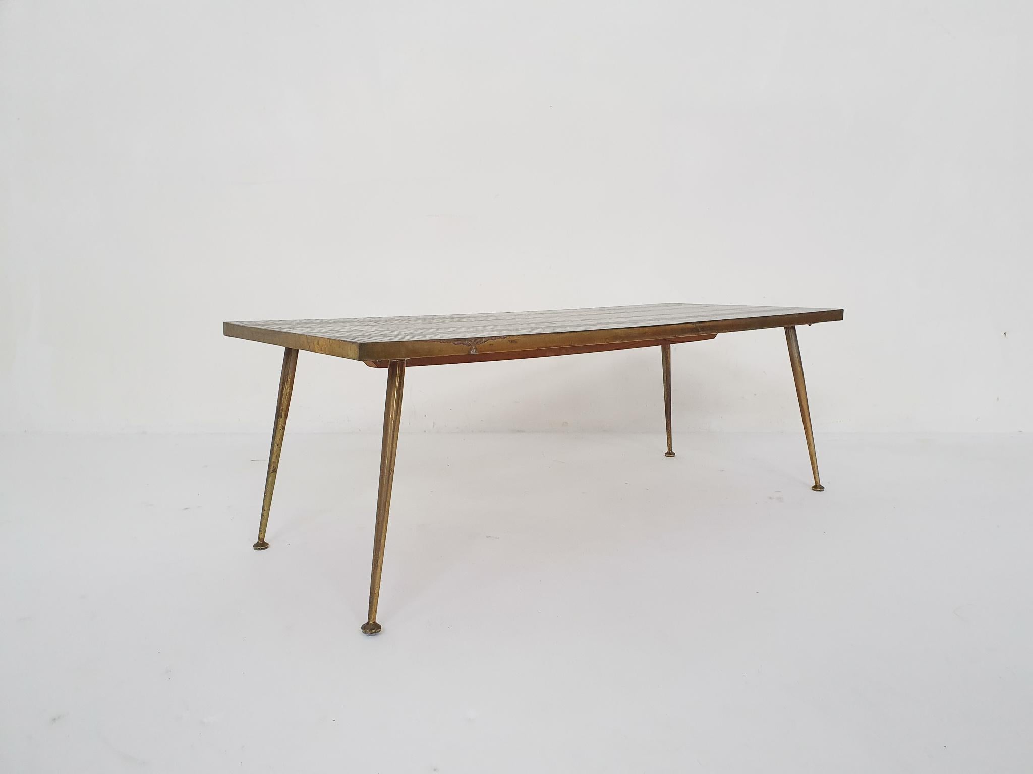 Mid-20th Century Berthold Muller Mosaic Cofffe Table with Brass Legs, Germany 1950's For Sale