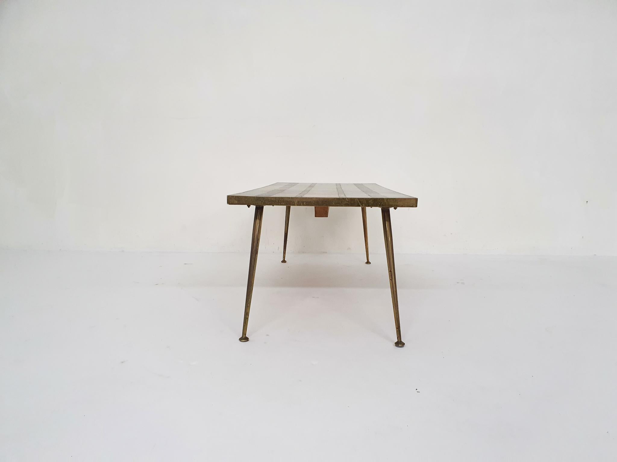 Berthold Muller Mosaic Cofffe Table with Brass Legs, Germany 1950's For Sale 1