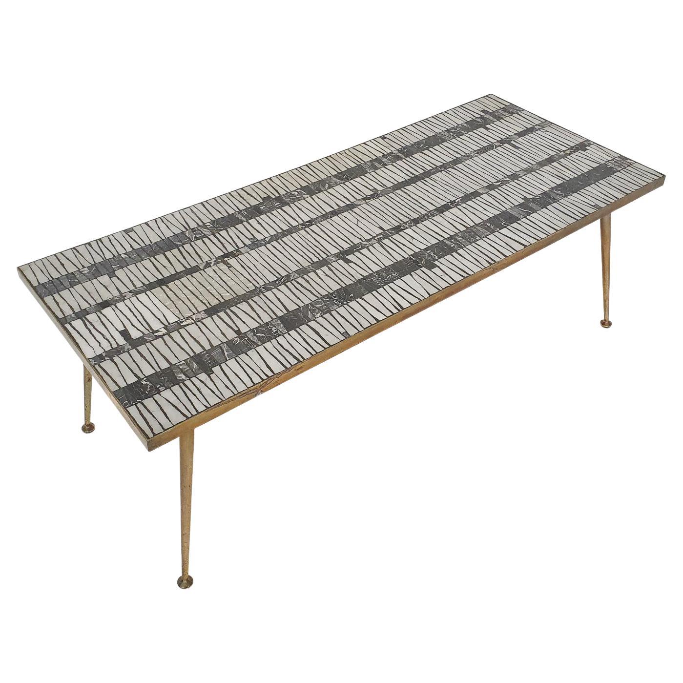 Berthold Muller Mosaic Cofffe Table with Brass Legs, Germany 1950's