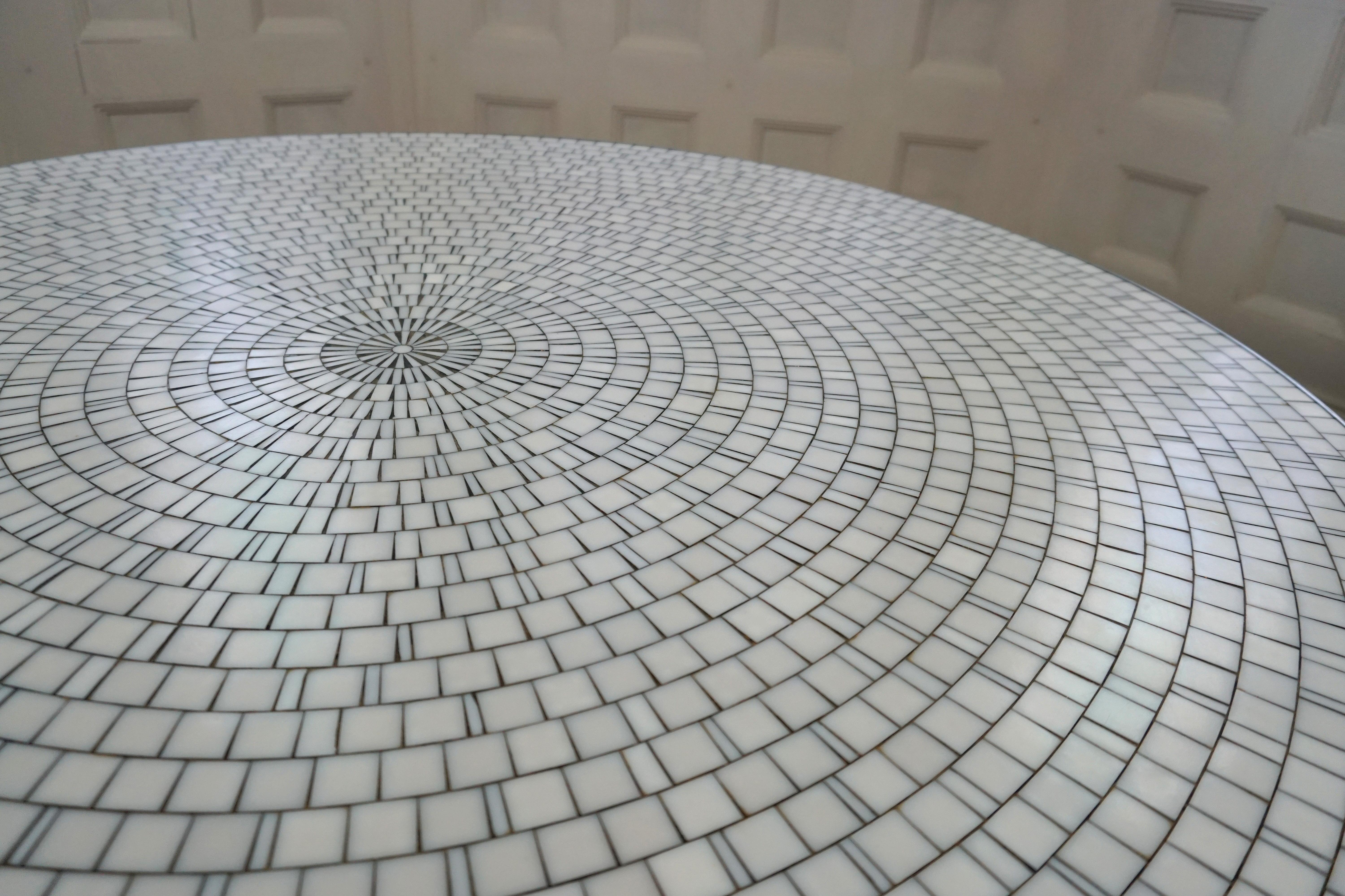 German Berthold Müller Oerlinghausen Midcentury Mosaic Large Round Coffee Table, 1960s For Sale