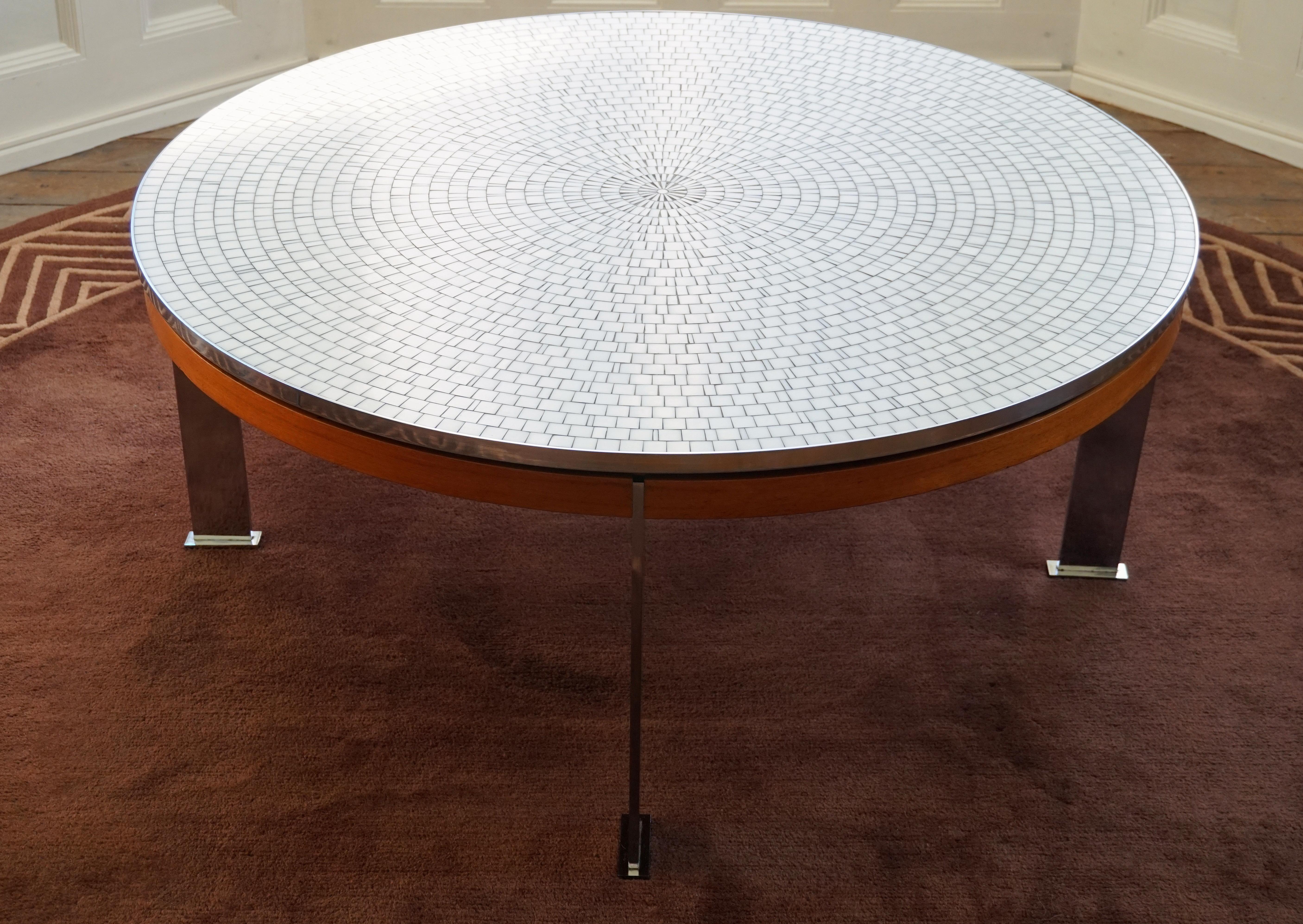20th Century Berthold Müller Oerlinghausen Midcentury Mosaic Large Round Coffee Table, 1960s For Sale