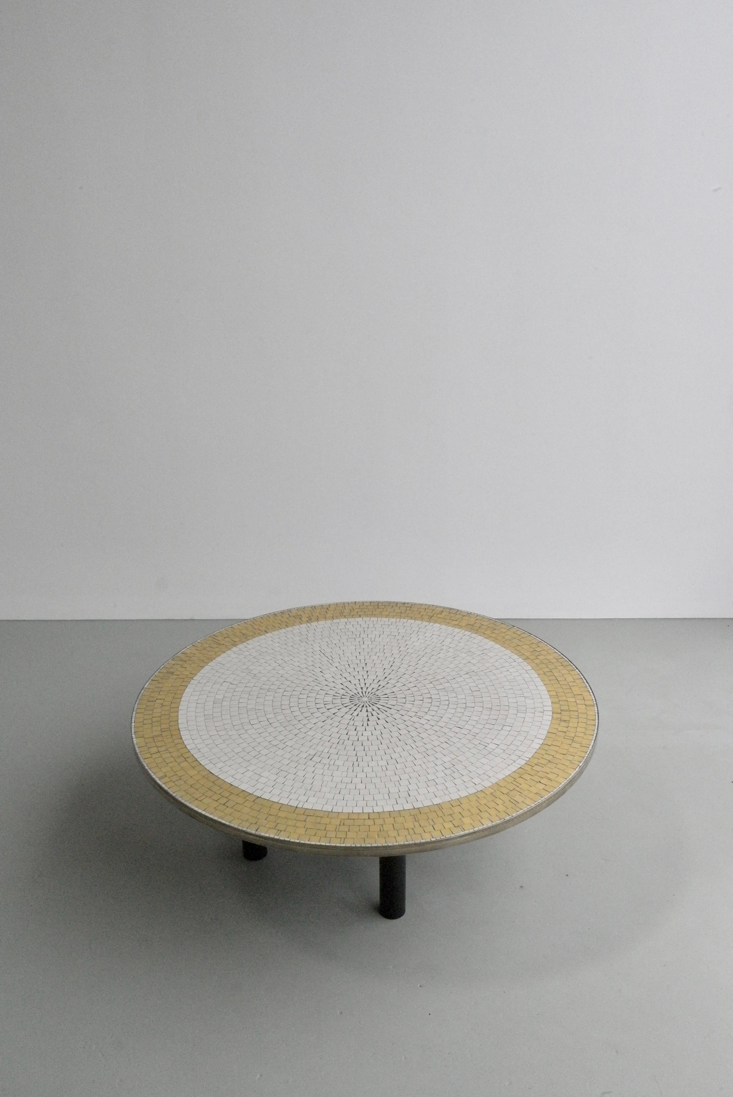  Berthold Müller Round Mosaic Gold and White Tile Coffee Table, 1960s 2