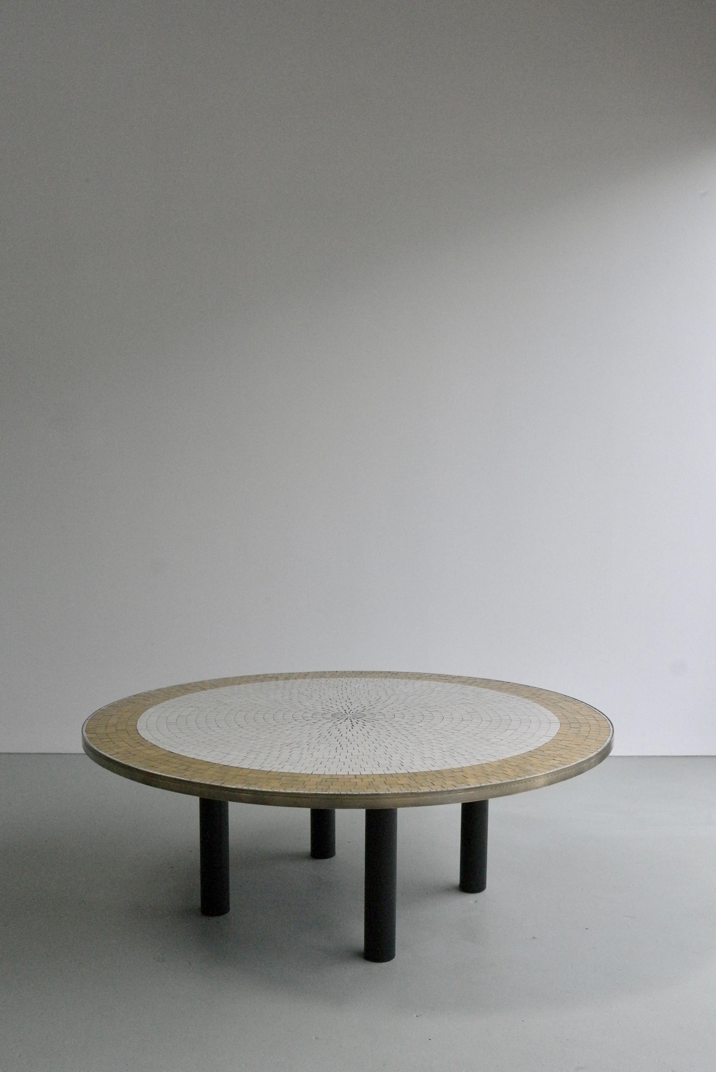 Berthold Müller Round Mosaic Gold and White Tile Coffee Table, 1960s 4