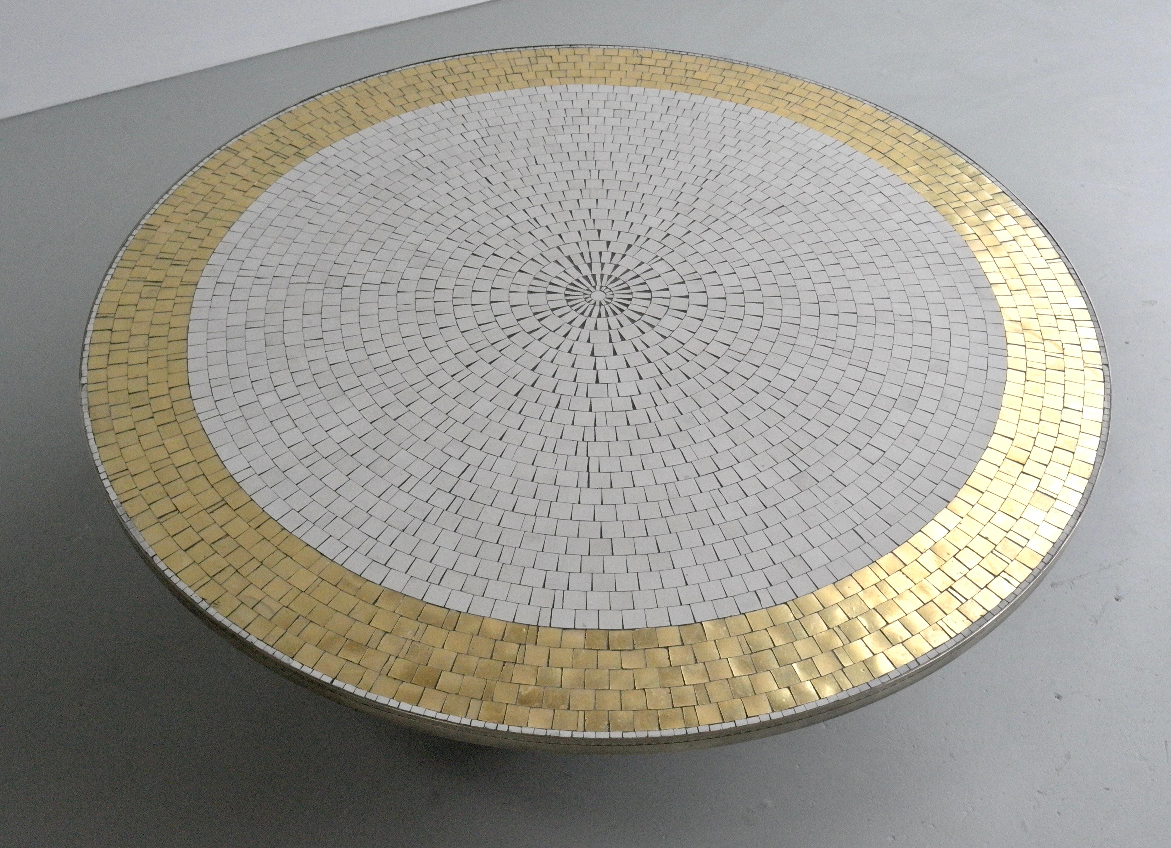  Berthold Müller Round Mosaic Gold and White Tile Coffee Table, 1960s 6