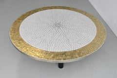 Berthold Müller Round Mosaic Gold and White Tile Coffee Table, 1960s